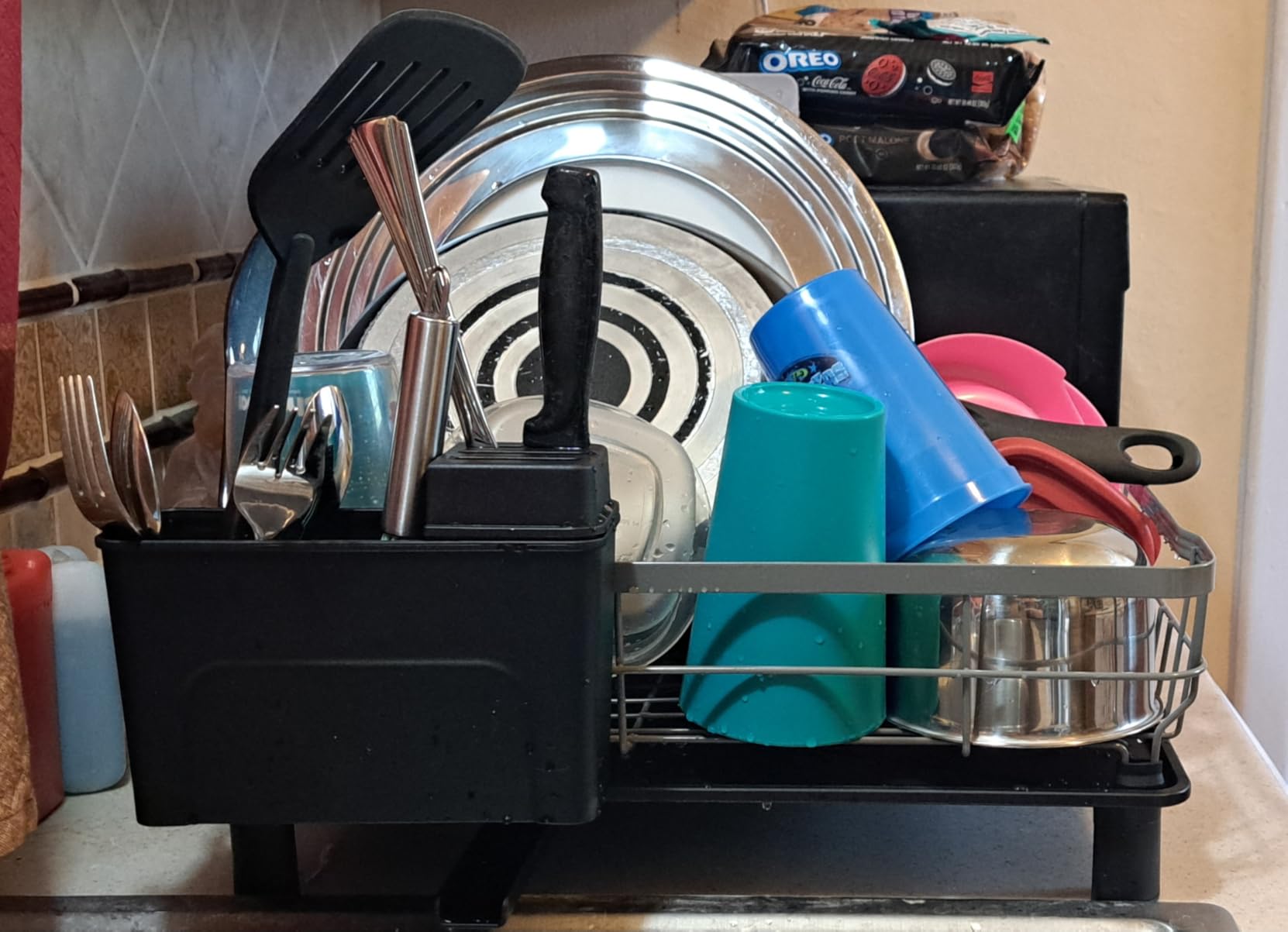 MOUKABAL Dish Drying Rack with Drainboard for Kitchen Counter, Black customer photo 2