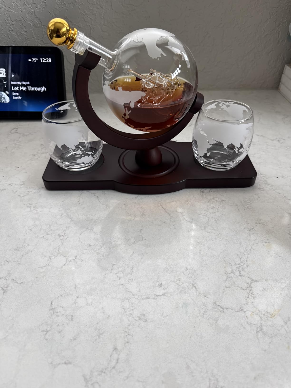 PONPUR Gifts for Men Dad Christmas, Whiskey Decanter Globe Set with 2 Ball Stones & 2 Glasses, Anniversary Birthday Gifts for Him Husband Boyfriend Brother, Cool Stuff Gift for Bourbon Scotch customer photo 2