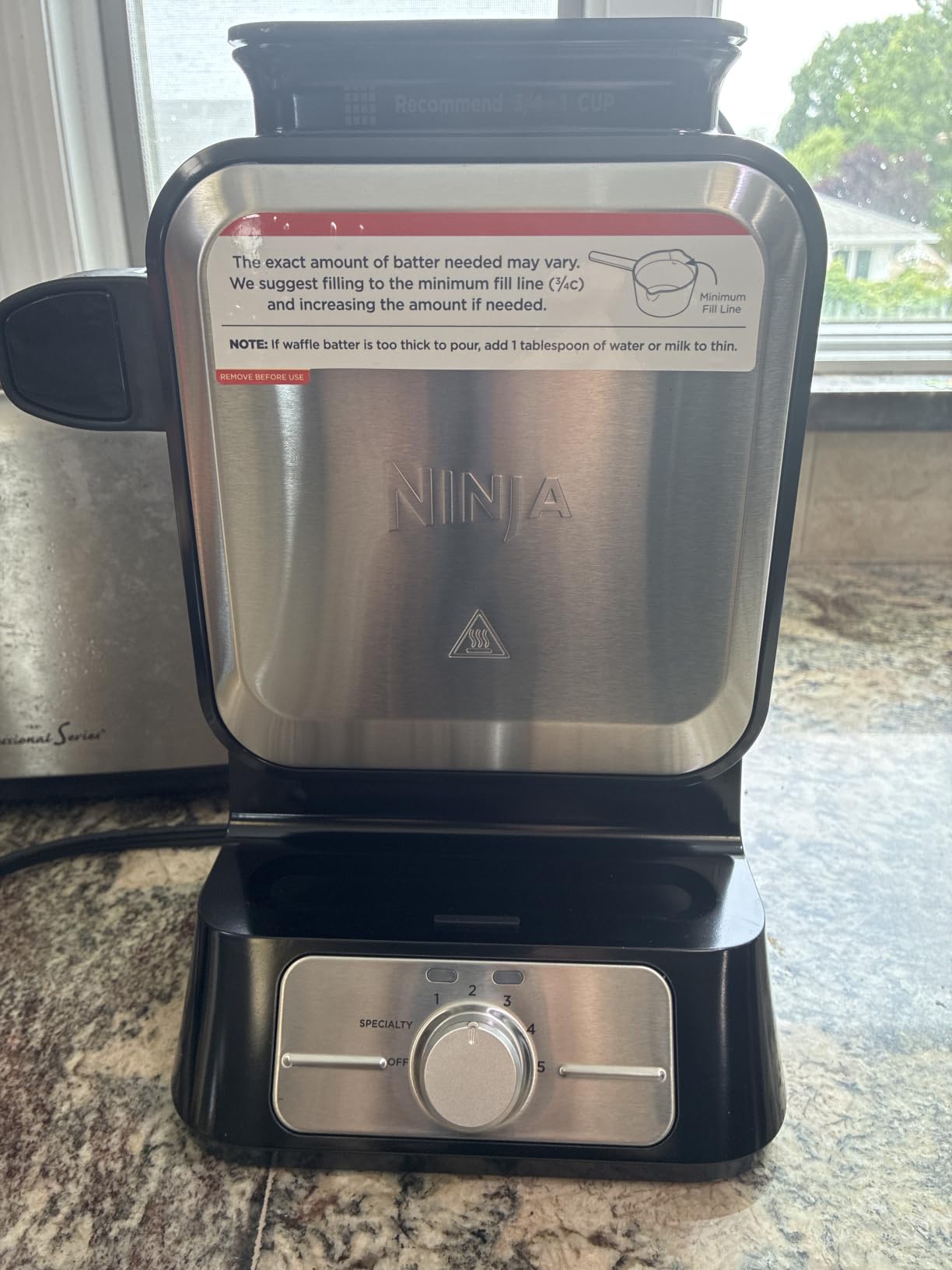 Ninja Belgian Waffle Maker Pro, 5 Shade Settings, Black/Silver, BW1001 | Vertical design, NeverStick coating, Precision-pour cup, Recipe guide, Dishwasher-safe parts customer photo 2