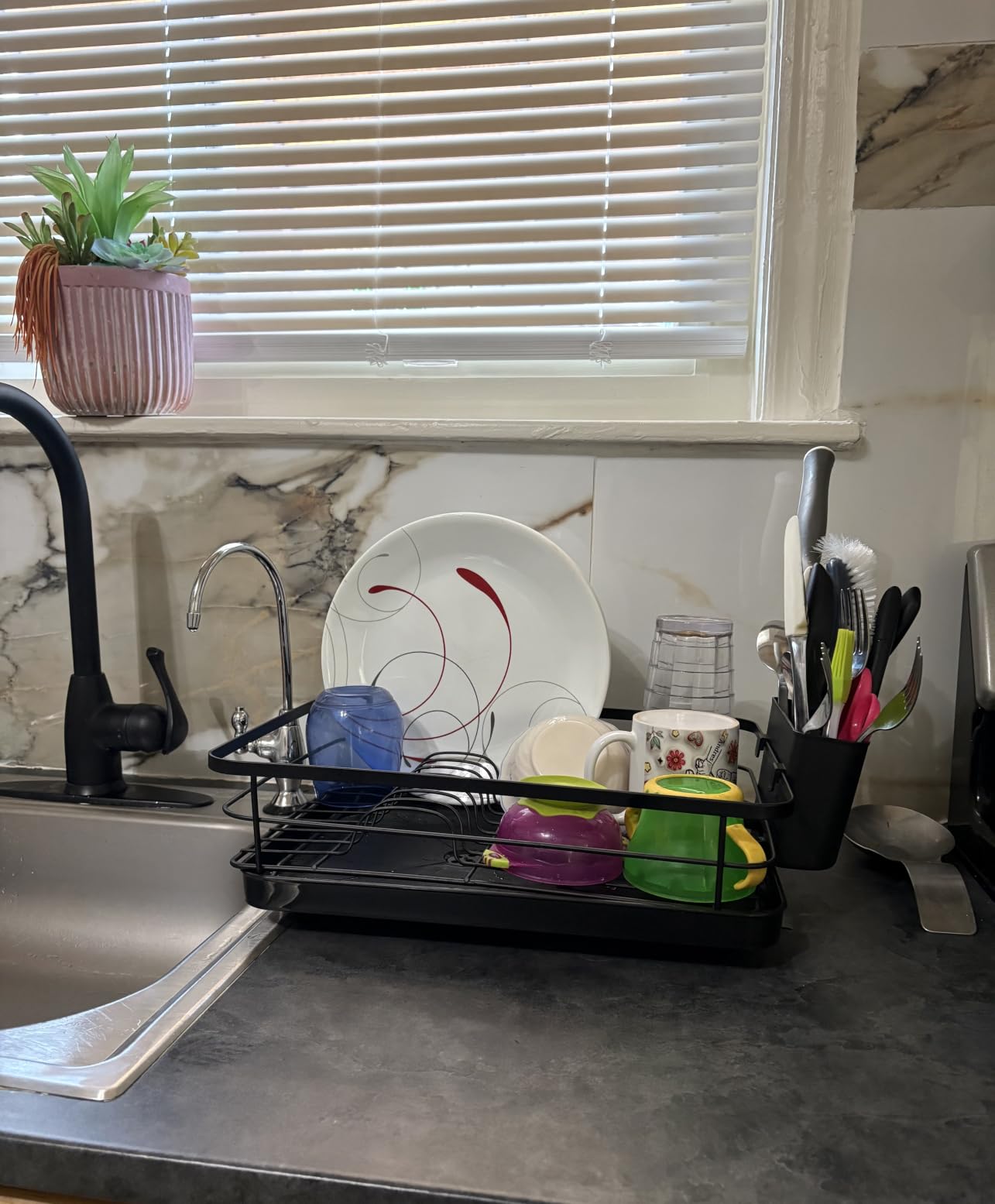 Kitsure Dish Drying Rack for Kitchen Counter, 12''W x 15.5''L, Black customer photo 2