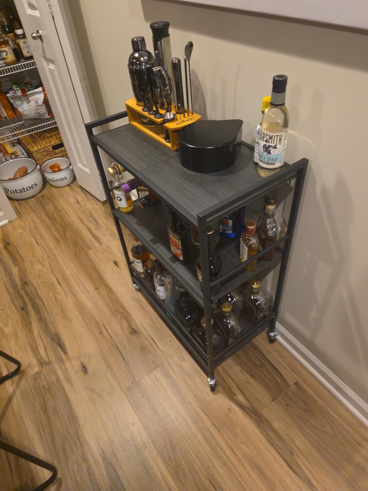 TUTOTAK Bar Cart with Wheels, Drink Cart with Wine Rack and Glass Holder customer photo 1