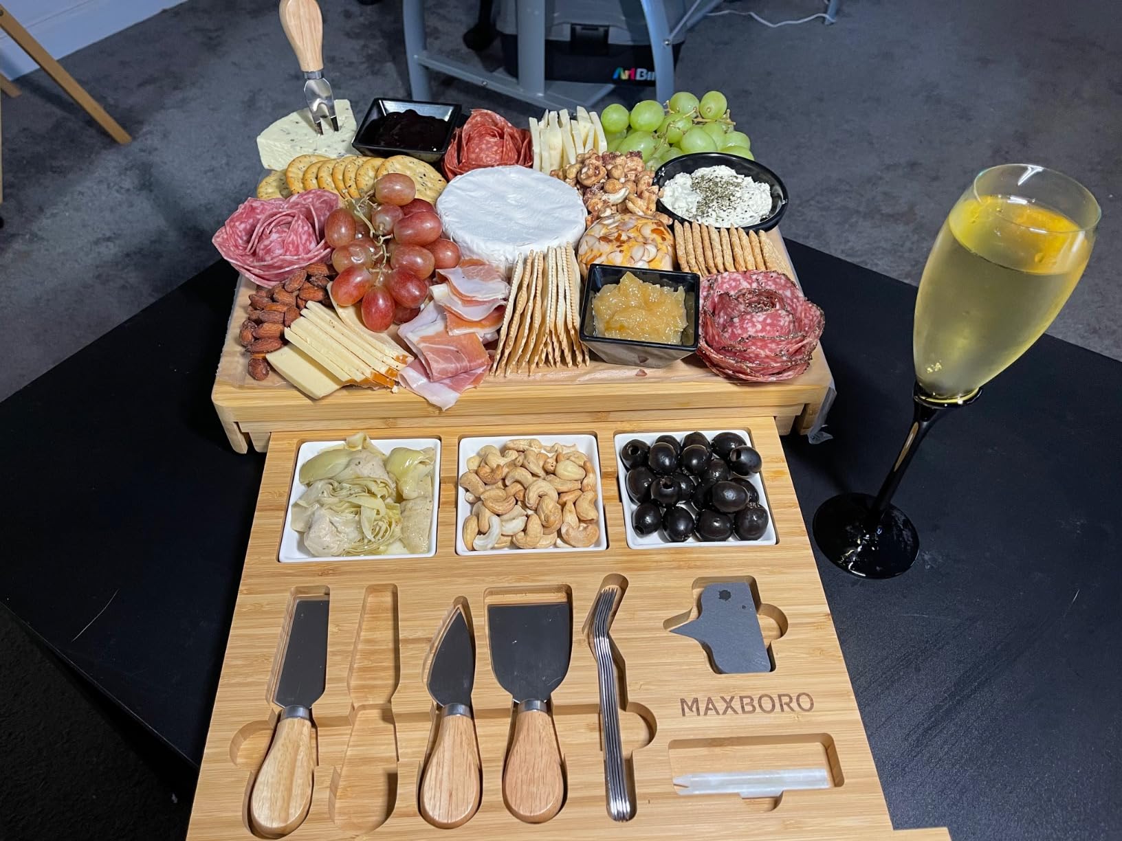 Extra Large Bamboo Charcuterie Board, 3-Layer Pull-Out Cheese Trays customer photo 2