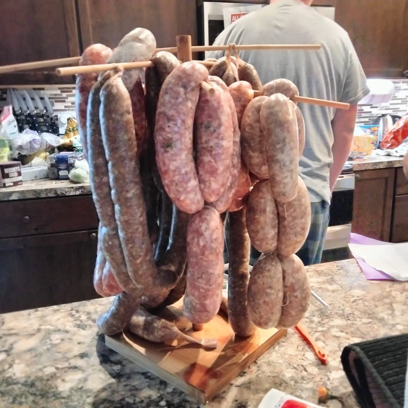 MZTOGR Sausage Stuffer, 2.5LBS Stainless Steel Horizontal Sausage Maker, Homemade Manual Meat Filling Kitchen Machine with 8 Stuffing Tubes customer photo 2