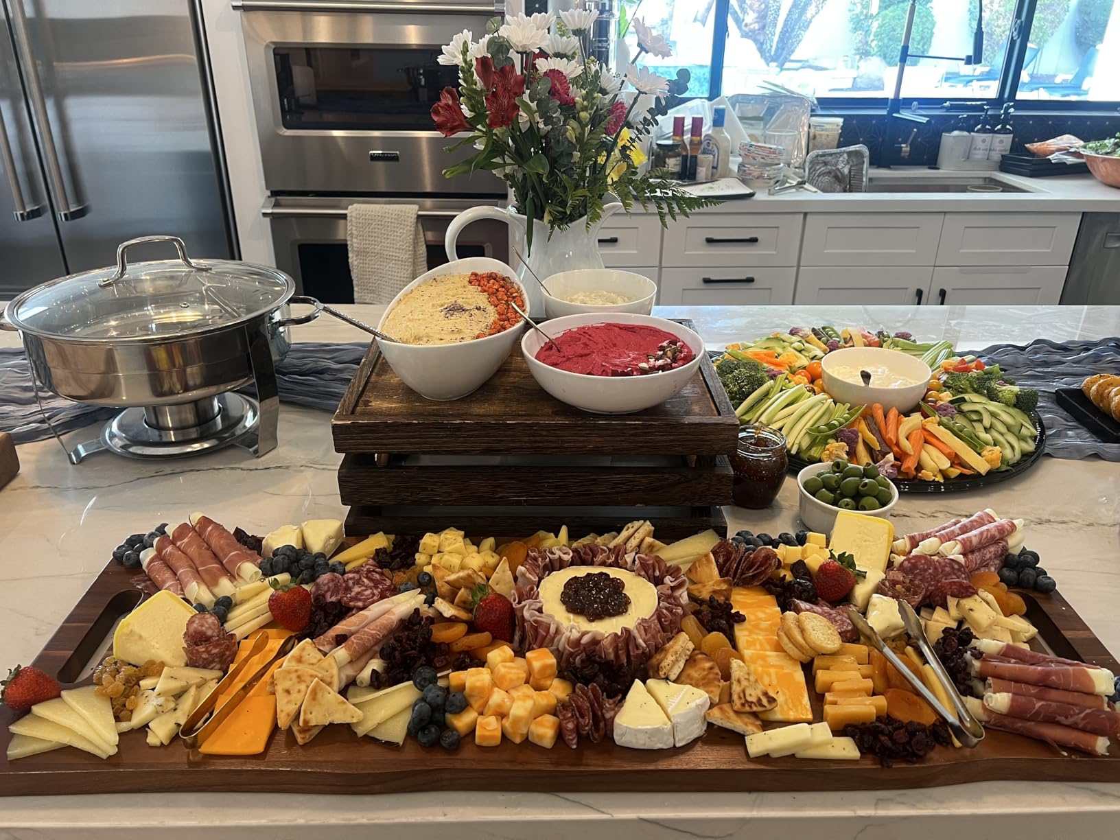 Large Acacia Serving Board with Handles, 36 x 12 Inch Rectangular Charcuterie Platter, Natural Wood Server for Meat, Cheese Board, and Party Appetizers, Extra Long 3ft customer photo 2