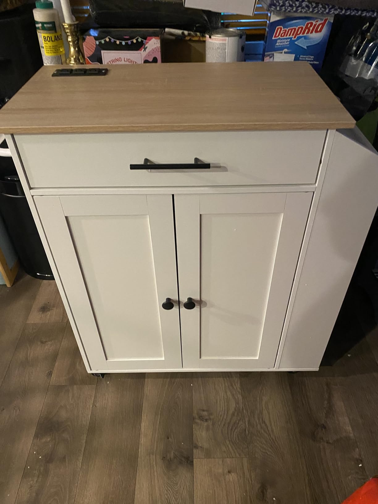 HOOBRO Kitchen Island with Power Outlet, Storage Island with Spice Rack and Drawer, Rolling Kitchen Cart on Wheels, for Home, Dining Room, Rustic Brown and Black customer photo 1