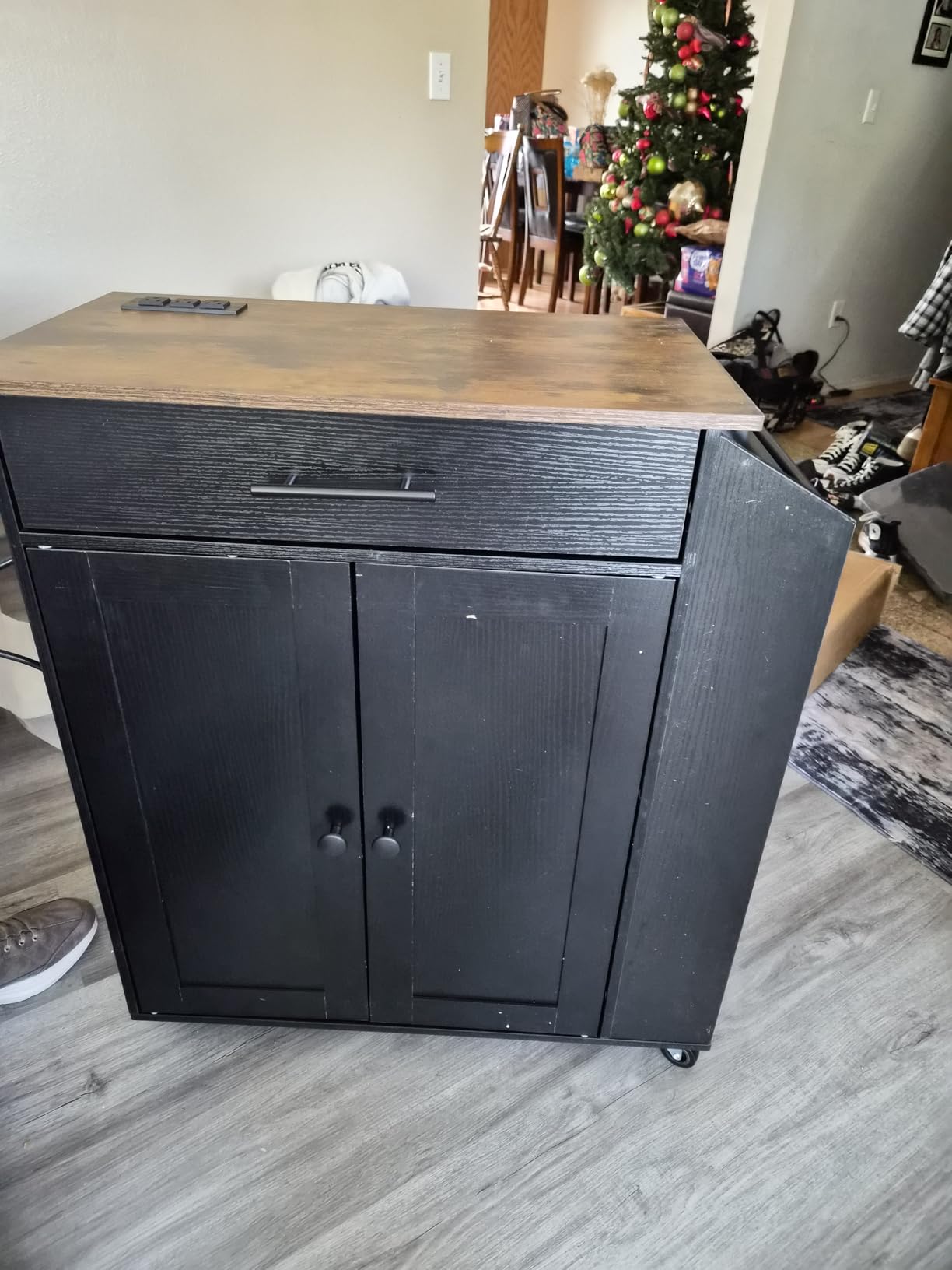 HOOBRO Kitchen Island with Power Outlet, Storage Island with Spice Rack and Drawer, Rolling Kitchen Cart on Wheels, for Home, Dining Room, Rustic Brown and Black customer photo 2