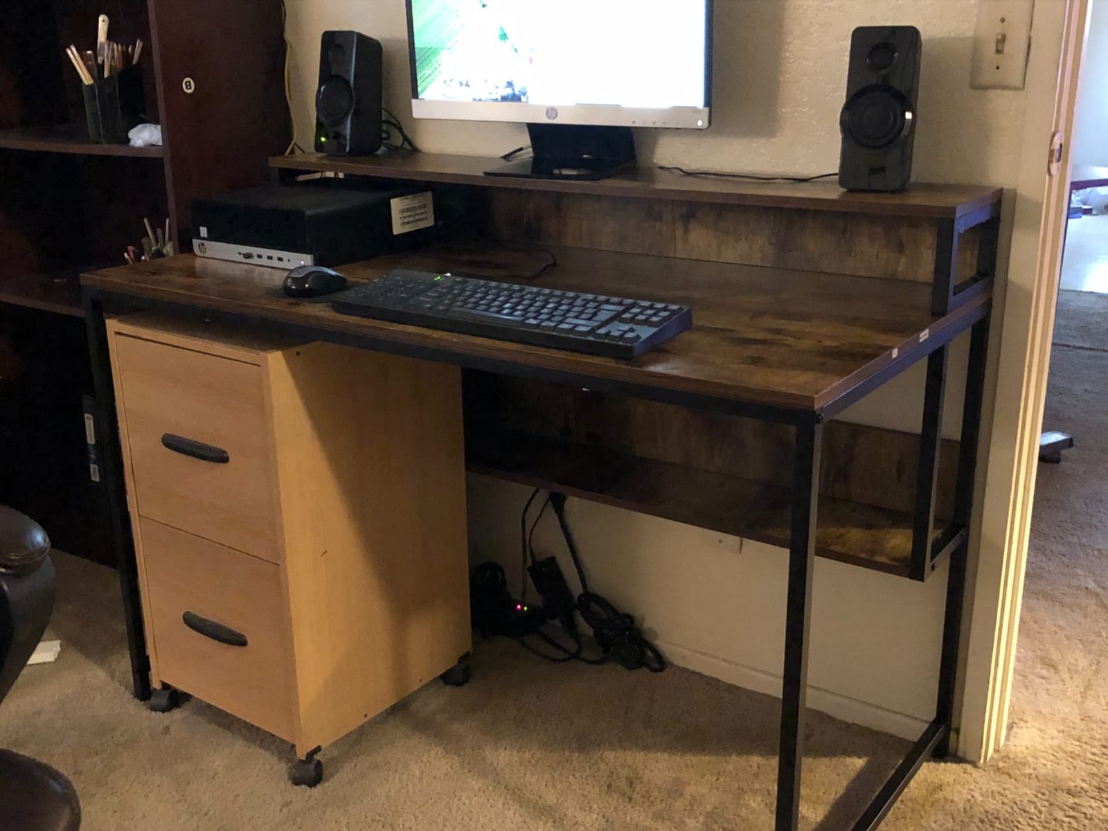 Cubiker Standing Desk, 48x24 Inches Sit Stand Home Office Desk, White Frame/Maple Top customer photo 1