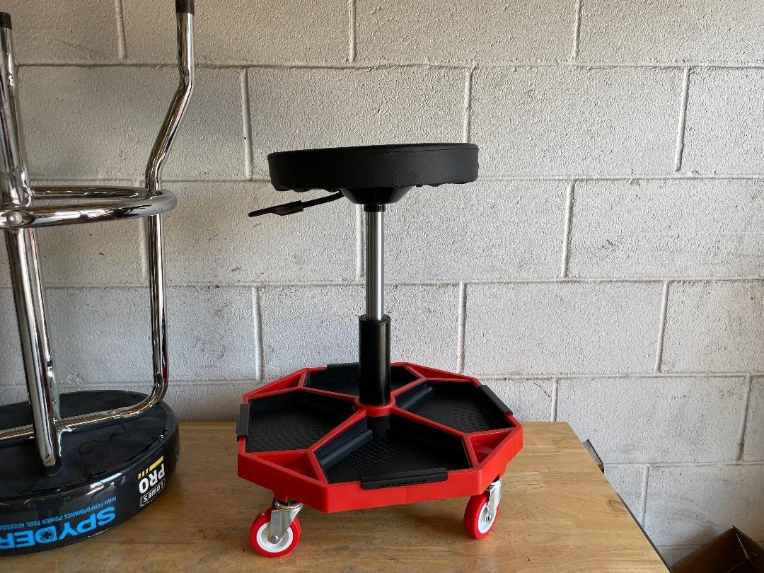 DNA Motoring TOOLS-00253 Adjustable Height Pneumatic Garage Seat Rolling Mechanic Stool with Tool Tray Storage,300lbs Max Weight Capacity customer photo 2