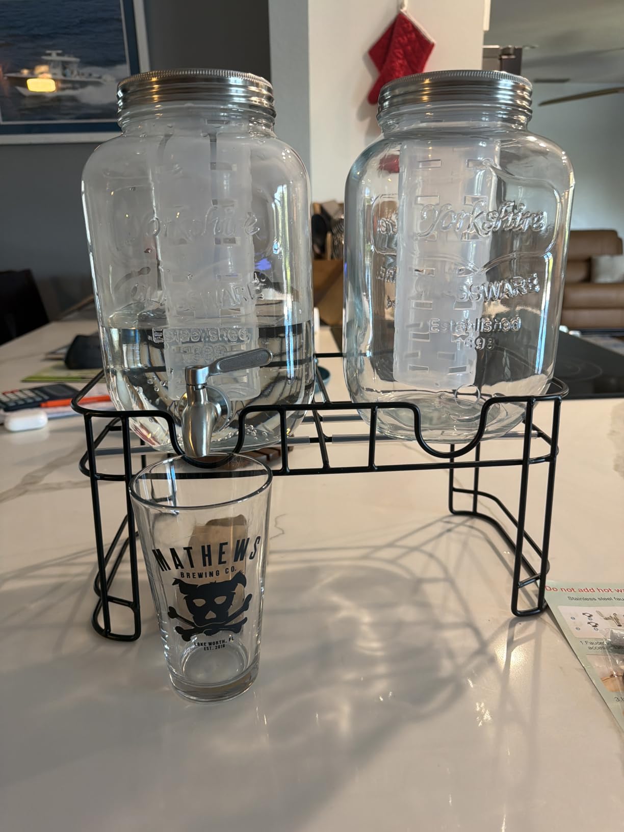 1 Gallon Glass Drink Dispensers For Parties 2PACK.Beverage Dispenser,Glass Drink Dispenser With Stand And Stainless Steel Spigot 100% Leakproof.Lemonade Dispenser With Ice Cylinder.Laundry Detergent customer photo 1