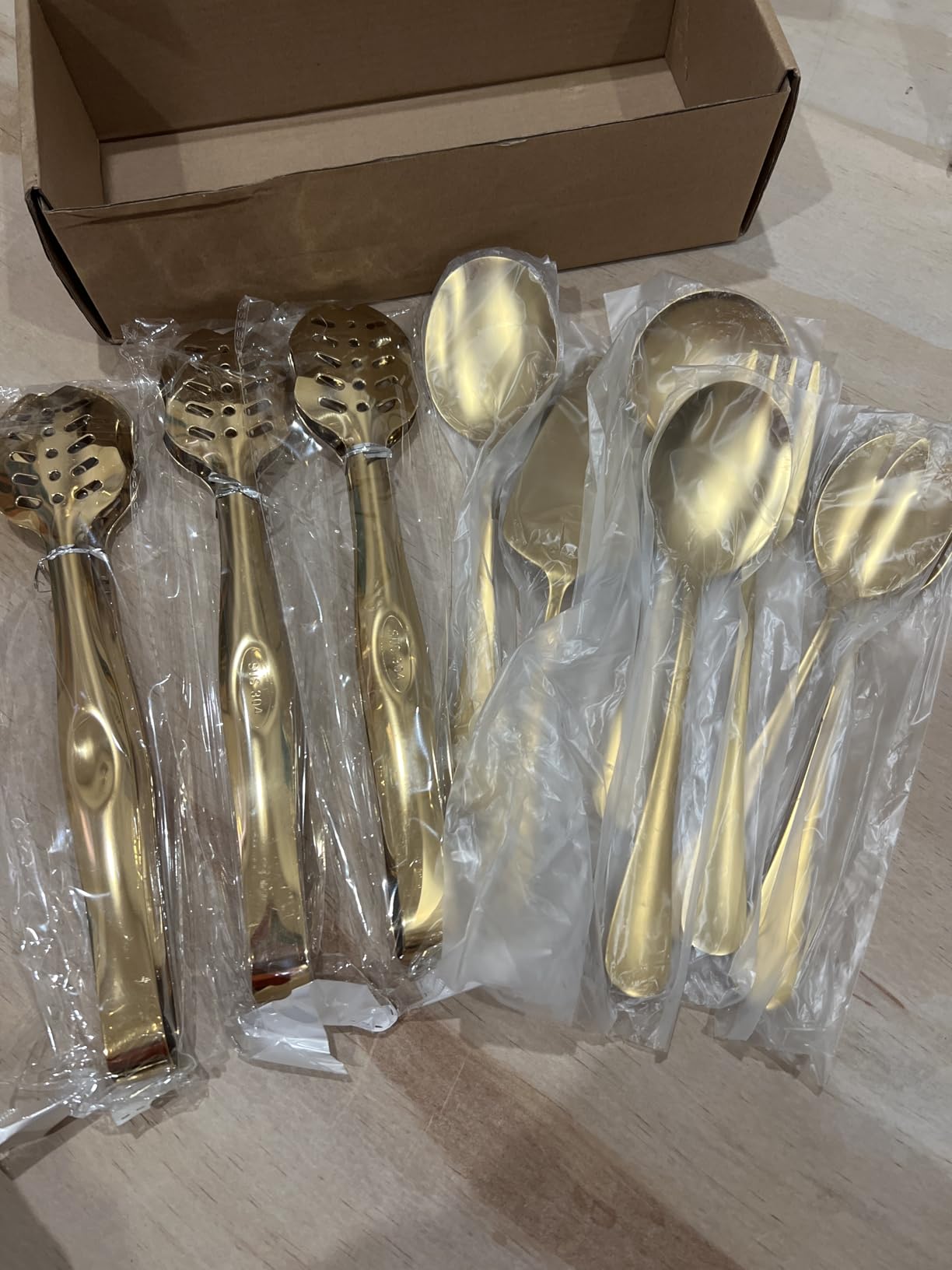 Gold Serving Utensils, OGORI 10-Piece Polished Stainless Steel Gold Serving Utensils Set Include Serving Spoons, Slotted Serving Spoon, Serving Tongs, Serving Fork, Salad Fork, Soup Ladle, Pie Server customer photo 2