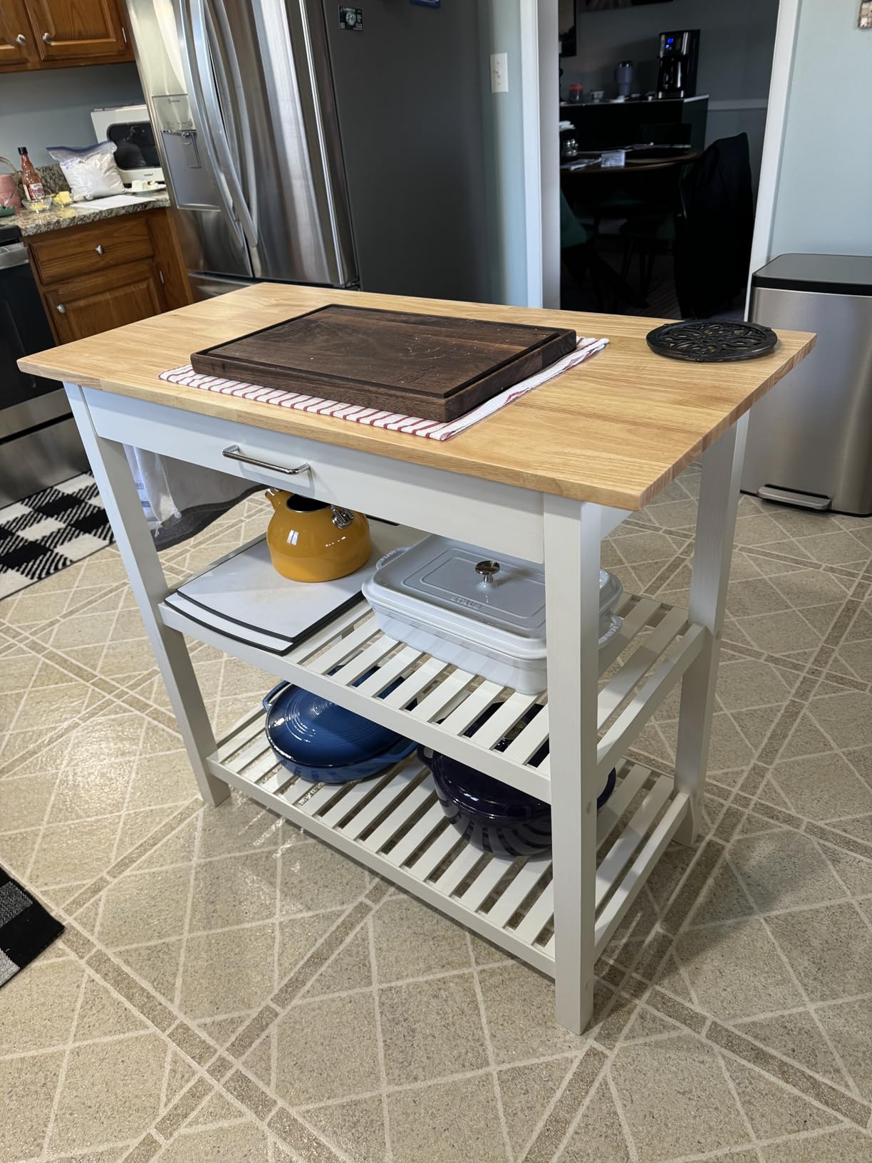 Casual Home Kitchen Island with Solid American Hardwood Top, Slate Gray, 40
