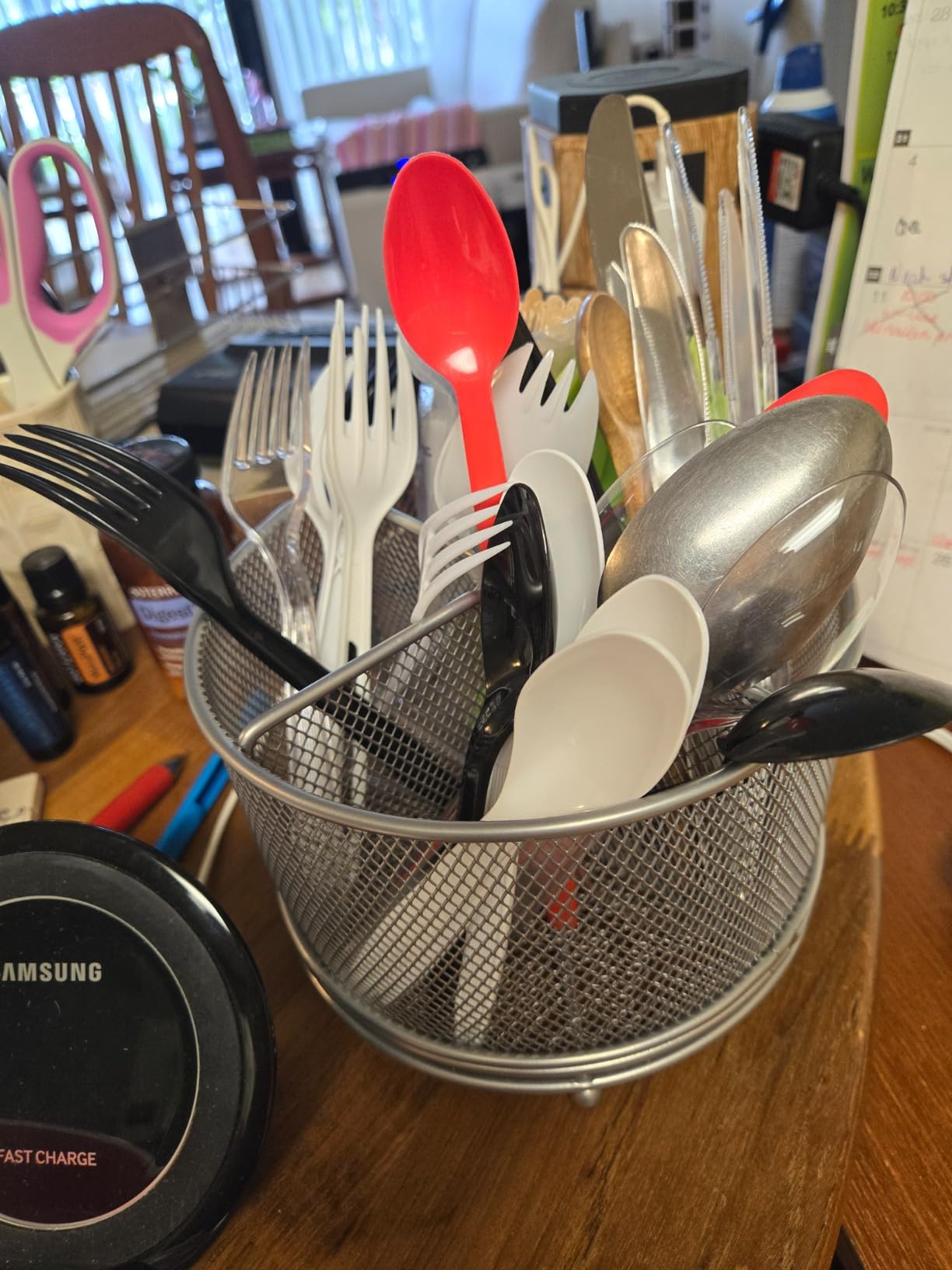 DysanVica 360° Rotating Metal Utensil Caddy - 4 Compartment Silverware Cutlery Holder Rotation Fork Spoon Napkin Organizer Flatware Storage Basket Party Countertop Buffet Picnic Camping Outdoor Black customer photo 2