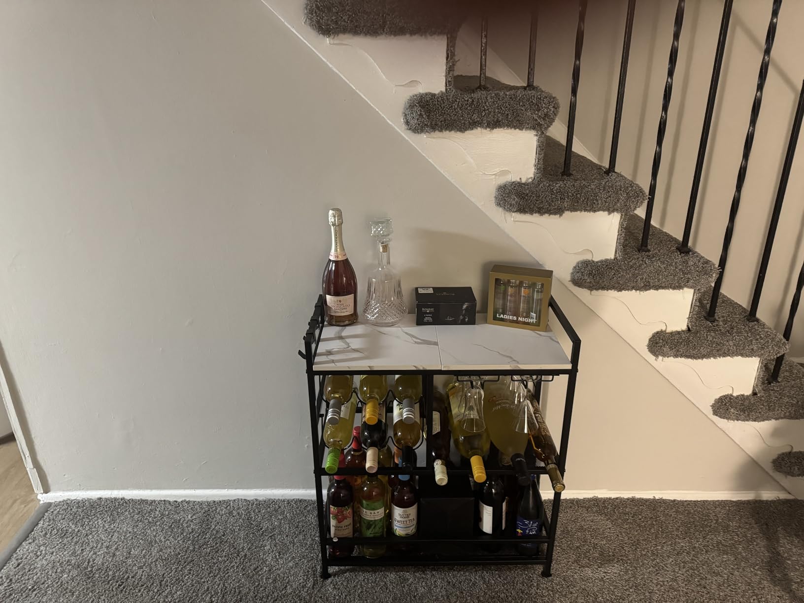 MAHANCRIS Bar Cart for Home, 3-Tier Serving Cart with Wheels and Handle, Beverage Cart with Wine Rack and Glass Holders, Rolling Wine Cart for Kitchen, Dining Room, Rustic Brown RCHR6101 customer photo 2