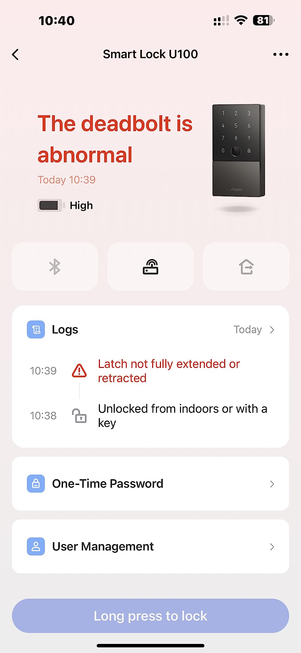 Aqara Smart Lock U100, Apple Home Key, Fingerprint Deadbolt, Gray | Matter Over Thread, Keyless Entry Door Lock, Touchscreen Keypad, IP65 Weatherproof, Supports Apple HomeKit, Alexa, Google customer photo 2