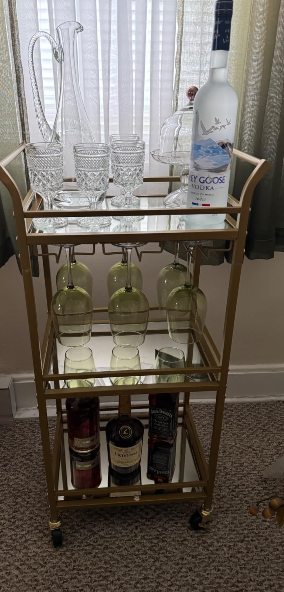 VASAGLE Bar Cart, 3-Tier Shelf, Wine Holders, Glass Holders customer photo 2