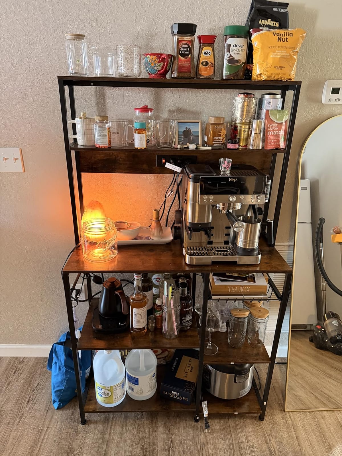 SUPERJARE Bakers Rack with Power Outlet, 35.4 Inches Coffee Bar with Basket customer photo 2