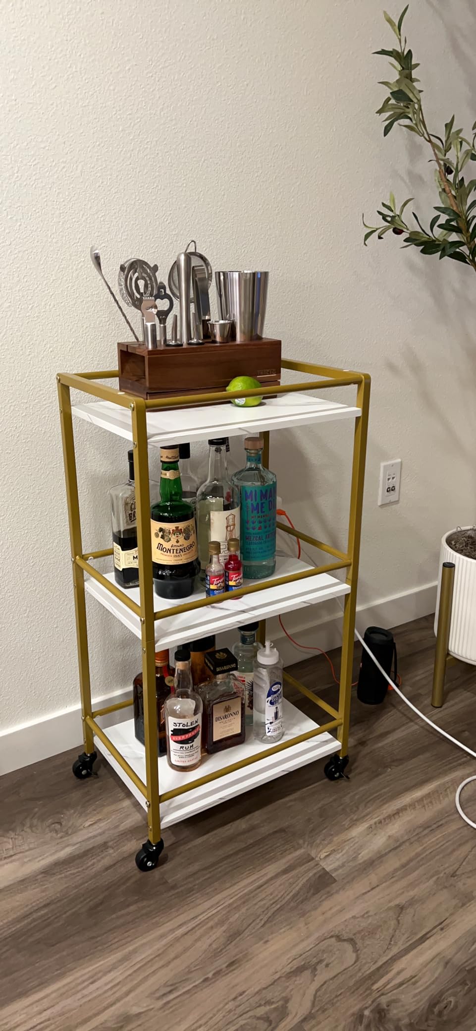 Lifewit Mini 3 Tier Rolling Bar Cart with Lockable Wheels, Rustic Brown customer photo 2
