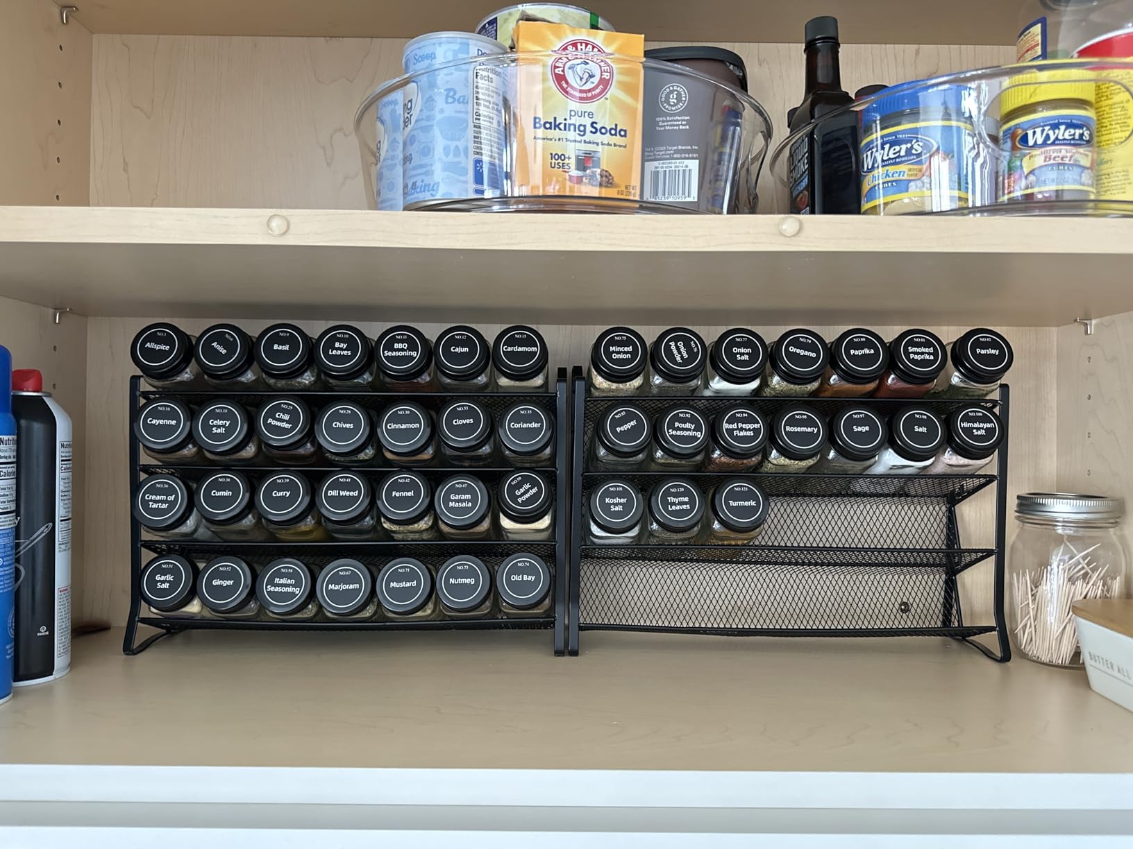 AOZITA Spice Rack Organizer for Cabinet, Spice Organizer with 28 Empty Spice Jars with Black Lids, Funnel, Spice Labels, Seasoning Organizer for Countertop, Cabinet, Kitchen, Pantry, Cupboard customer photo 2