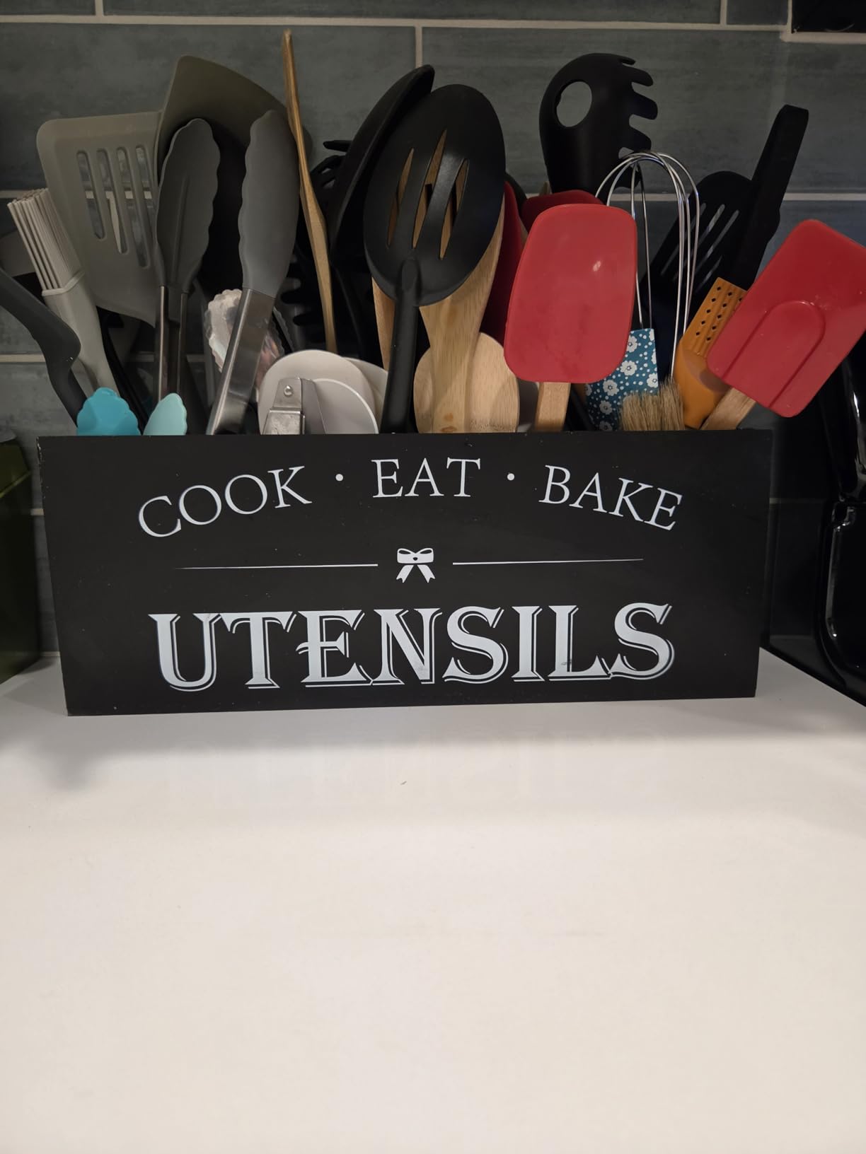 Suli Extra Large Utensil Holder Countertop for Kitchen Counter,Wood,Black customer photo 1