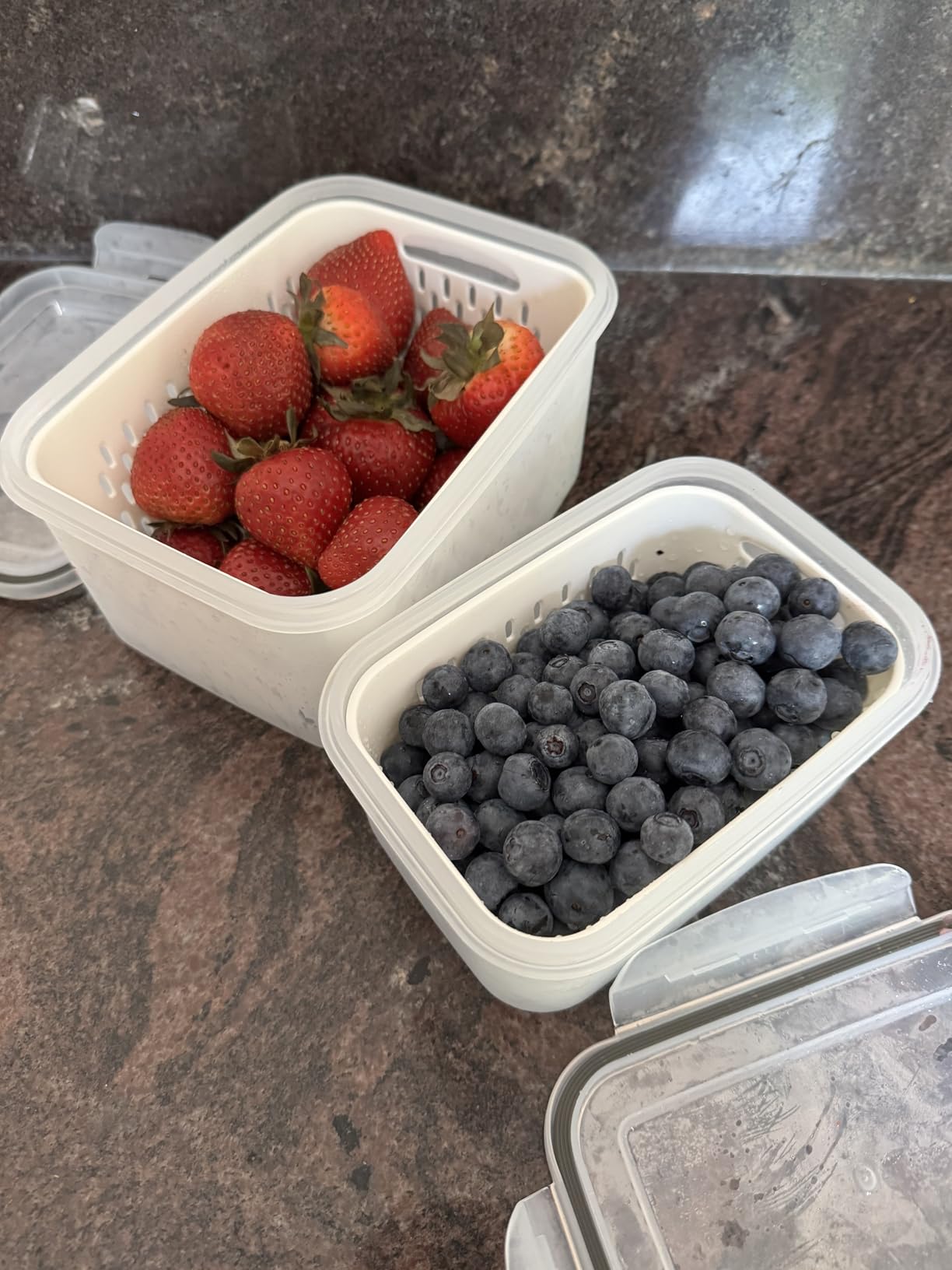 5-Pack Fruit Storage Containers for Fridge with Removable Colanders, 4 in 1 Produce Storage Containers with Lids, Leakproof Fridge Organizer Bins for Salad Berry Lettuce Vegetables Meat Keeper Fresh customer photo 1