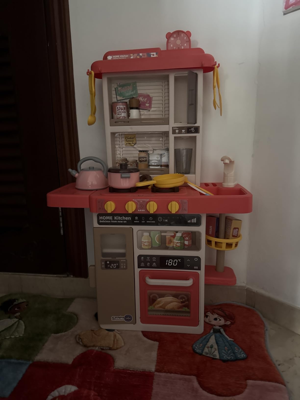 Kids Kitchen Play Set，Interactive Kids Kitchen Play Set with 50Pcs of Pretend Kitchen Toys，Realistic Sound Effects，and Simulated Functionality - Suitable for Toddlers Aged 3-5 Years(Pink) customer photo 2