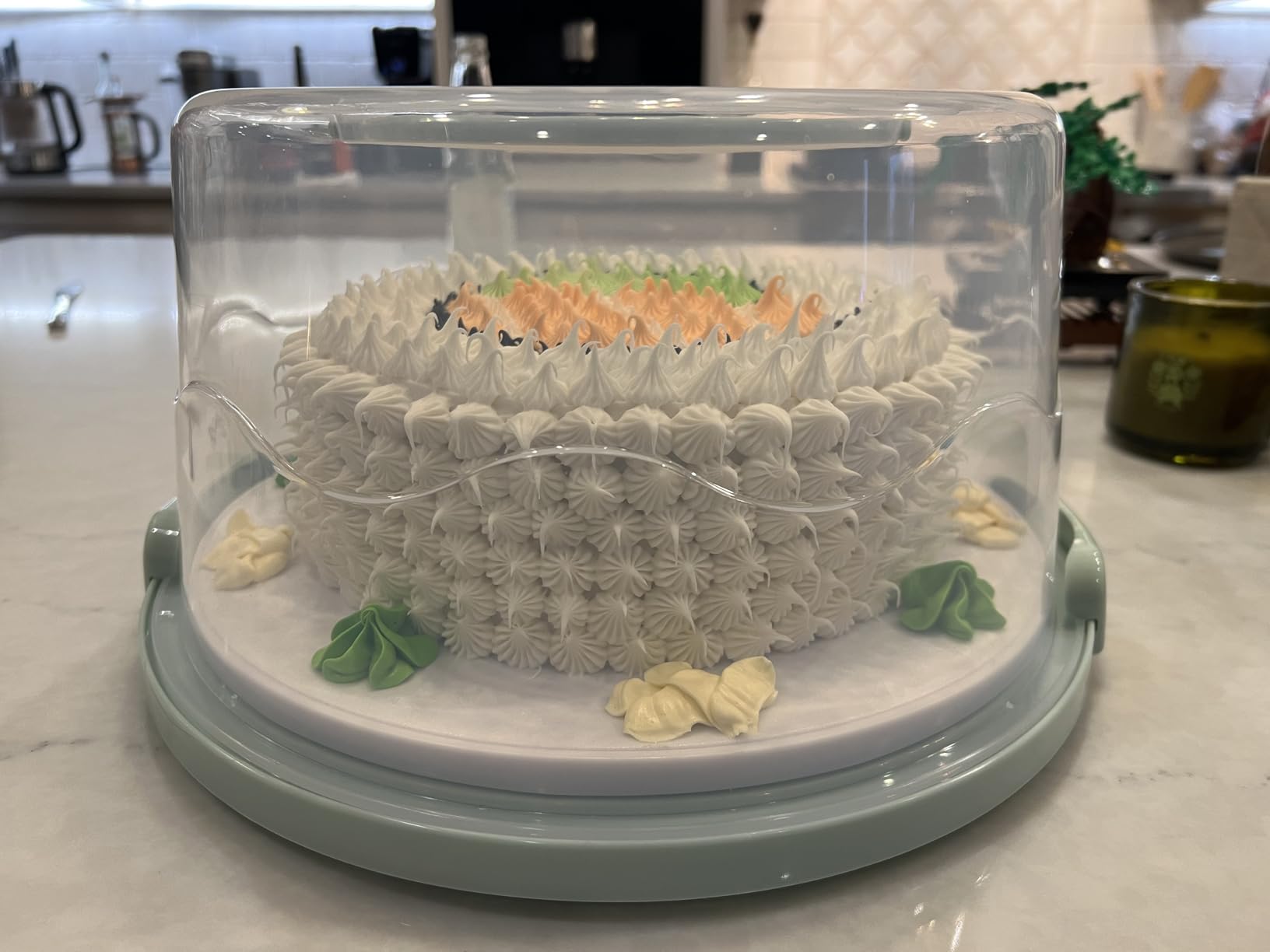 EXTRA LARGE & EXTRA STURDY Cake Carrier, Cake Stand with Lid and Foldable Handles - Multifunctional Serving Platter and Cake Plate - Cake Container with Dome and Strong Snaps 13 x 13 x 7 inch (Green) customer photo 2