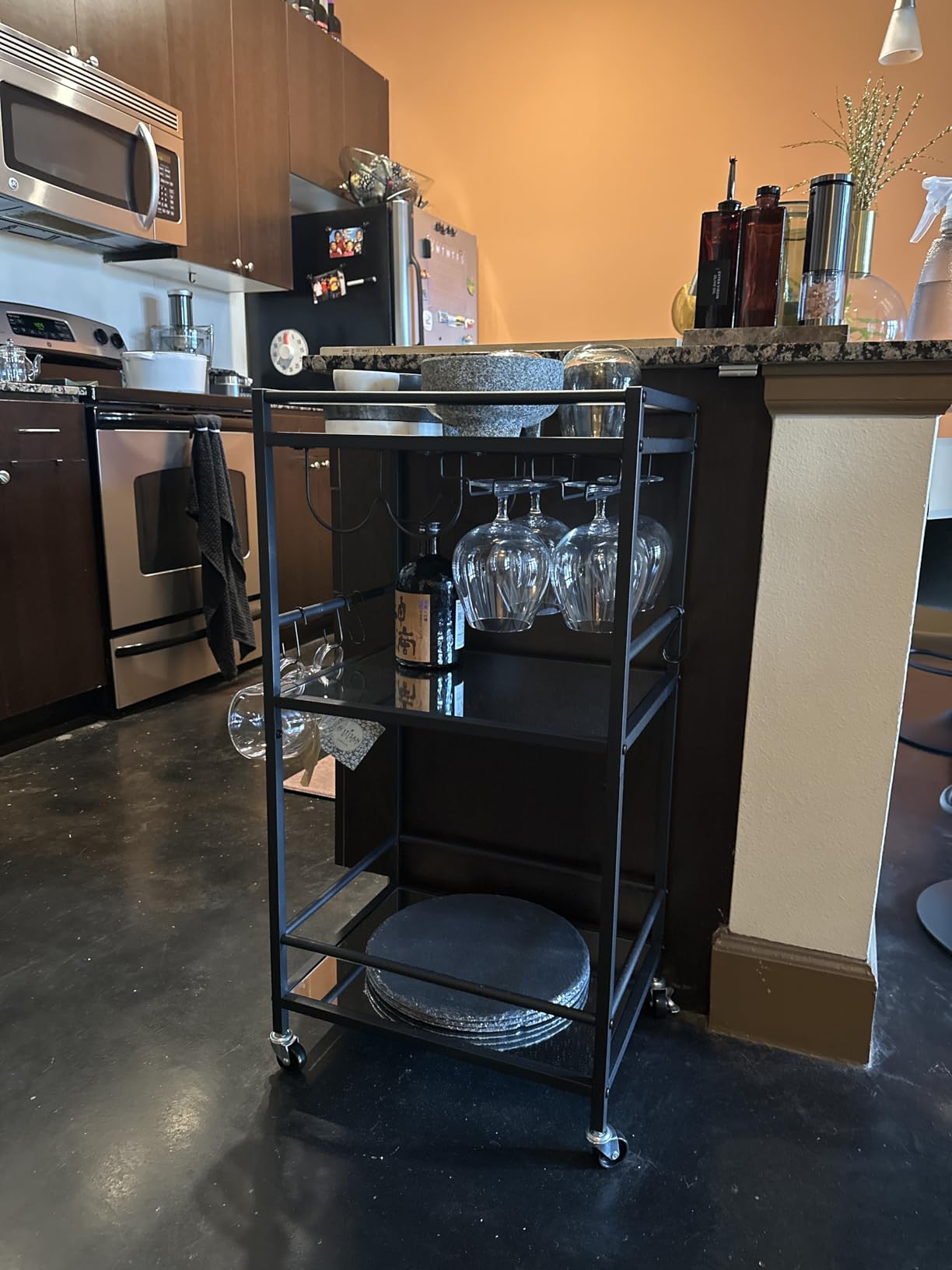 TUTOTAK Bar Cart with 3 Mirrored Shelves, Wine Rack & Glass Holder customer photo 2