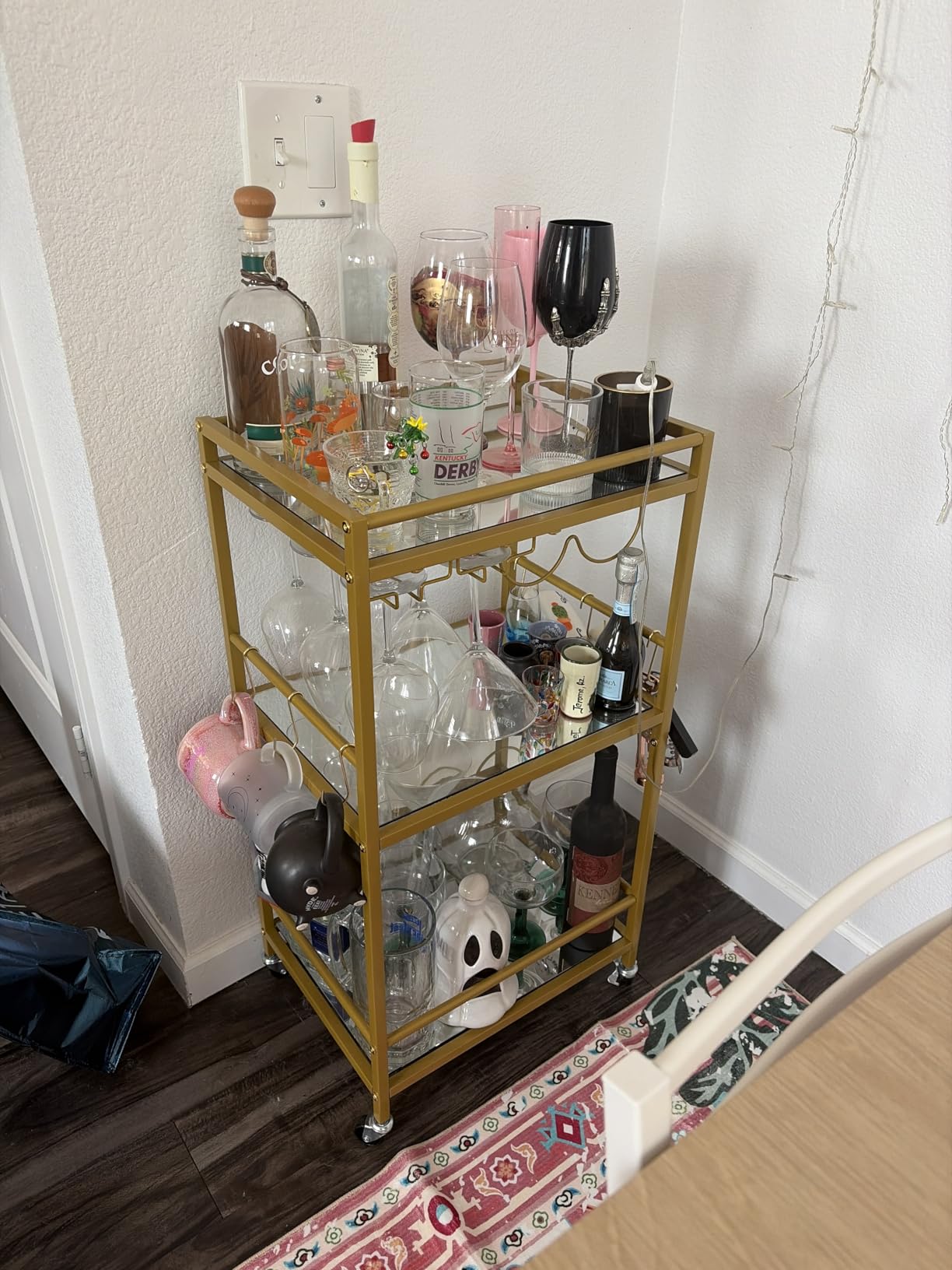 TUTOTAK Gold Bar Cart with 3 Mirrored Shelves, Wine Rack & Glass Holder customer photo 1