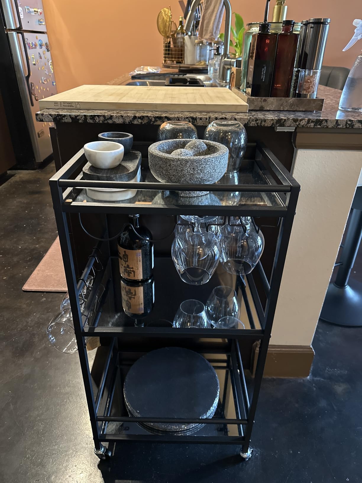TUTOTAK Gold Bar Cart with 3 Mirrored Shelves, Wine Rack & Glass Holder customer photo 2