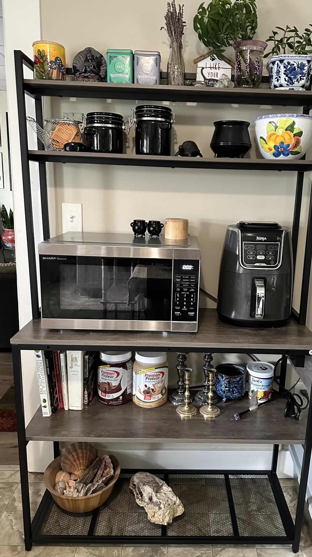 Denkee Large Bakers Rack with Power Outlets, 38 Inch Microwave Stand with Storage, 5-Tier Coffee Bar Stand, Industrial Kitchen Shelf Rack, Rustic Brown customer photo 1