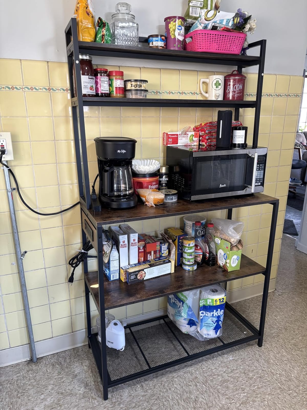 Denkee Large Bakers Rack with Power Outlets, 38 Inch Microwave Stand with Storage, 5-Tier Coffee Bar Stand, Industrial Kitchen Shelf Rack, Rustic Brown customer photo 2