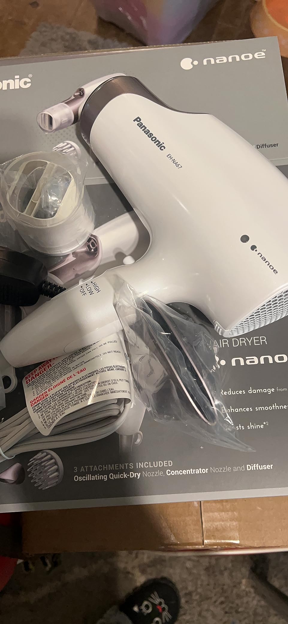 Panasonic Nanoe Salon Hair Dryer with Oscillating Quickdry Nozzle, Diffuser & Concentrator Attachments, 3 Heat & 2 Speed Settings, Japanese Technology for All Hair Types - EH-ANA6HN (Black/Pink Gold) customer photo 2