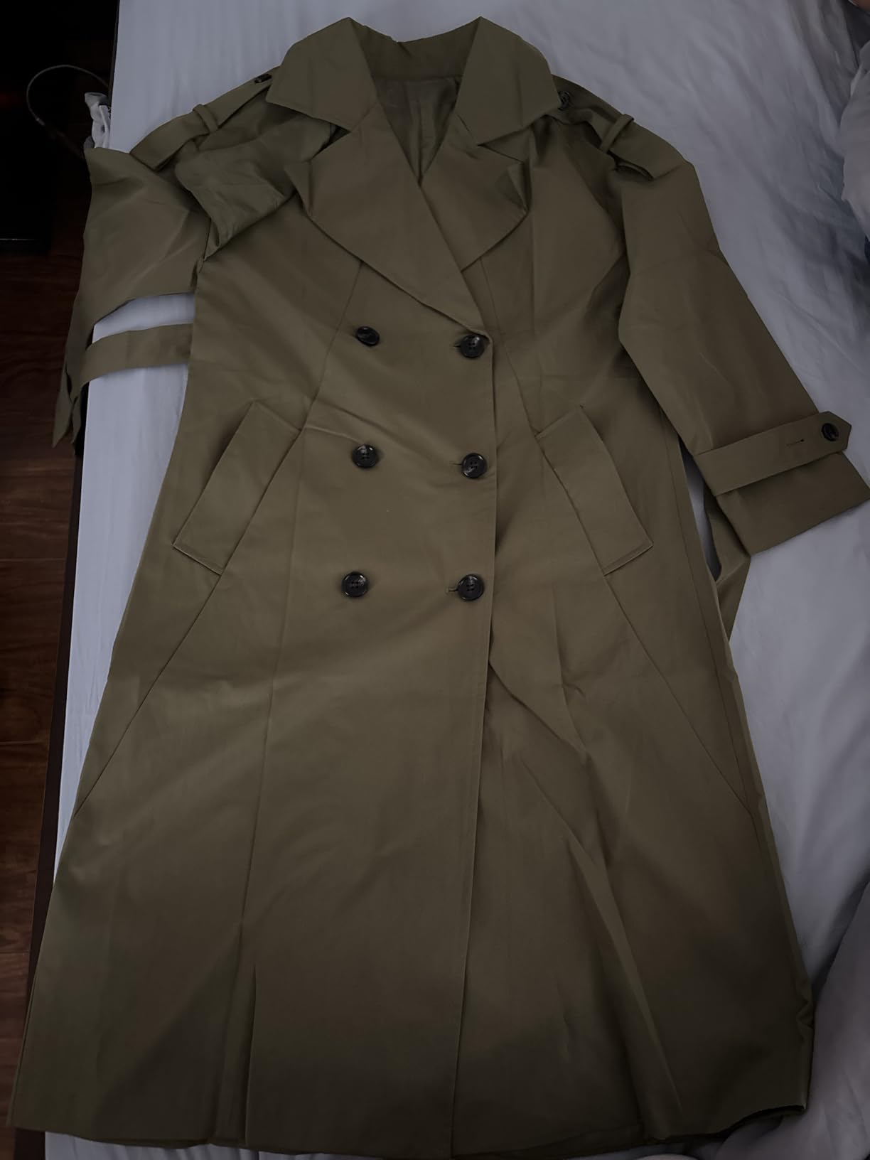 Farktop Womens Oversized Long Trench Coat Double Breasted Lapel Windproof | Classic Overcoat with Belt,Outerwear Coat,Long Sleeve Elegant Coat with Pocket customer photo 2