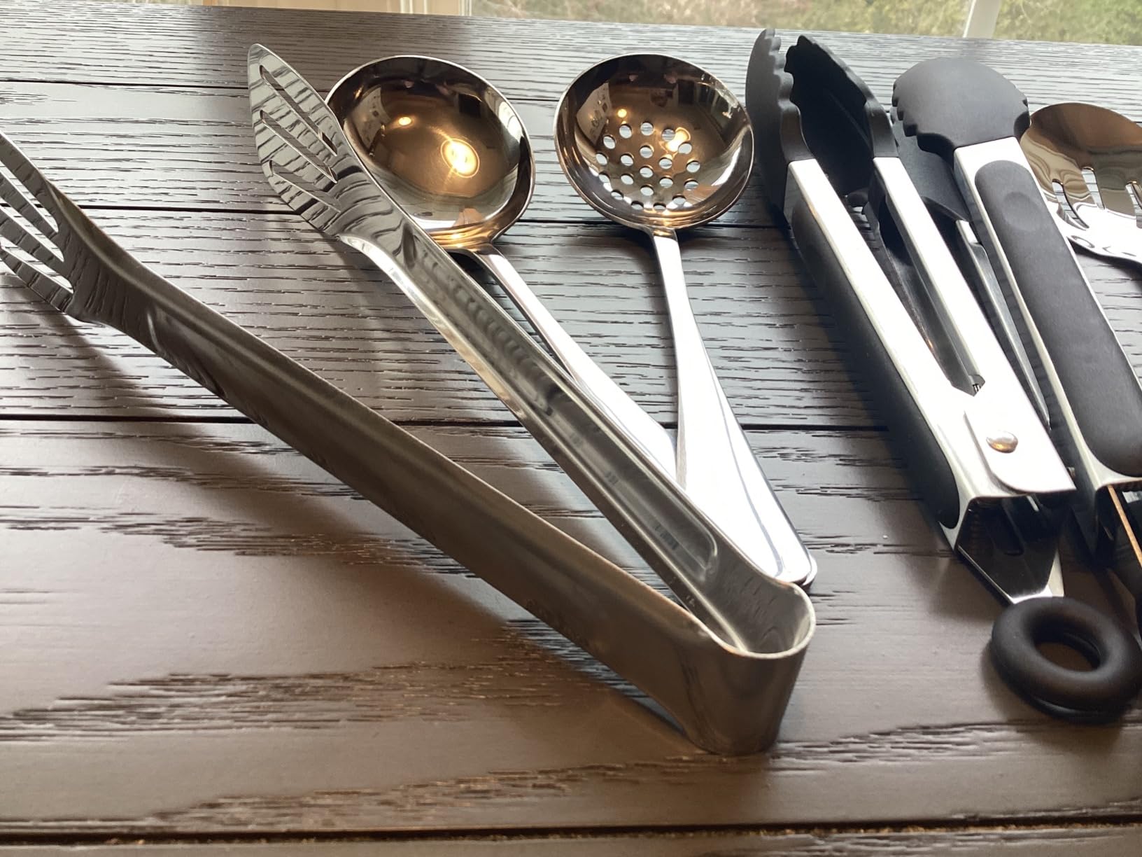 Serving Utensils Set for Partie, Silver Stainless Steel Metal Serveware Large Serving Spoons, Slotted Spoons, Forks, Tongs, Soup and Skimmer Spoon, Cake Server for Buffet, Catering, Entertaining 15pcs customer photo 2
