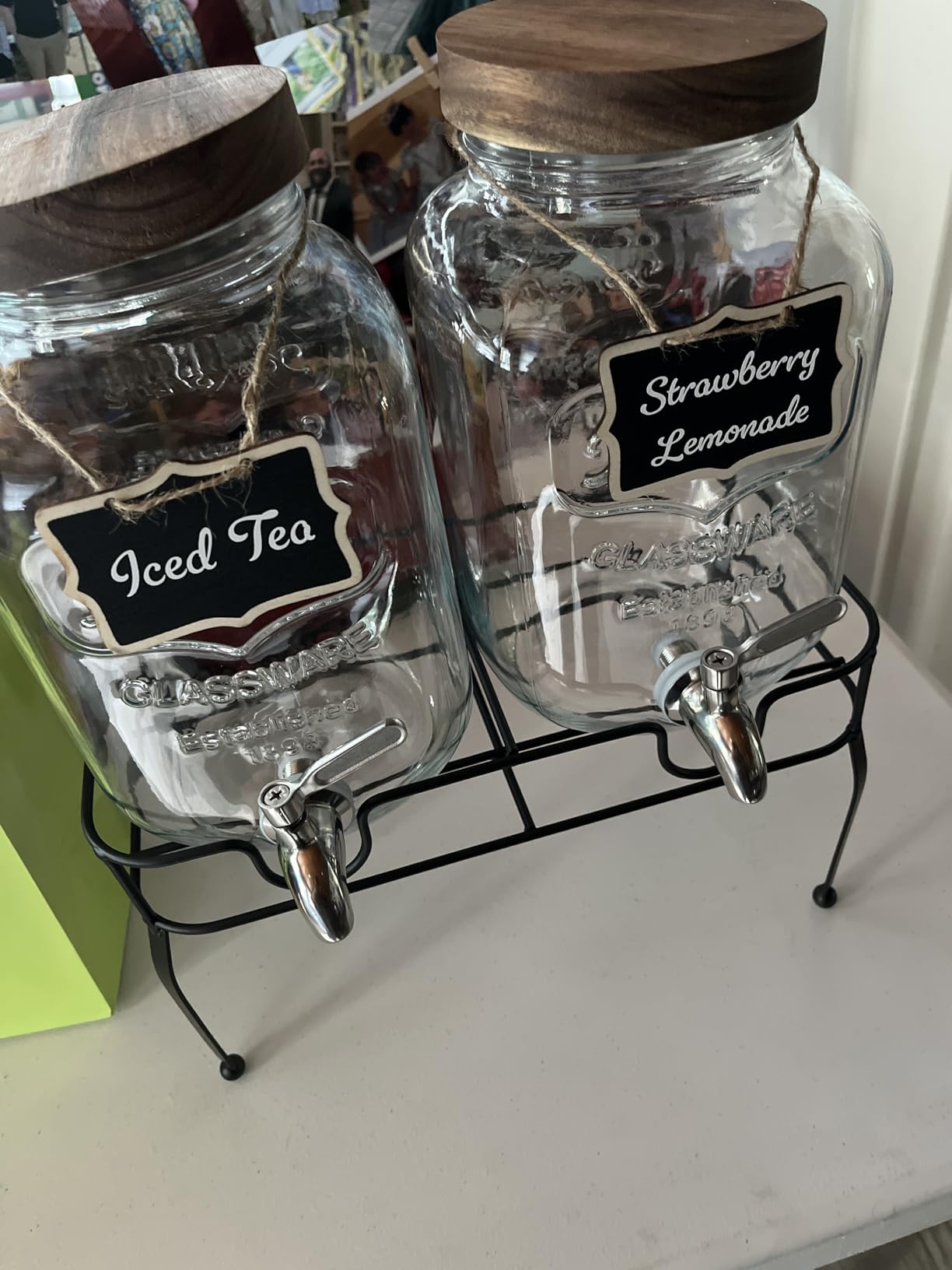 Mustry 1 Gallon Glass Drink Dispenser for Parties with Stand, 2 Pcs customer photo 2
