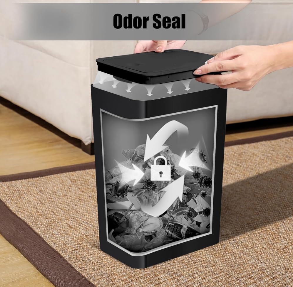 TIPGO Bathroom Trash Can with Lid, 10 Liter/ 2.6 Gallon Slim Garbage Can, Small Trash Bin Waste Basket with Pop-Up Lid for Kitchen, Bedroom, Living Room, Office (Black) customer photo 1