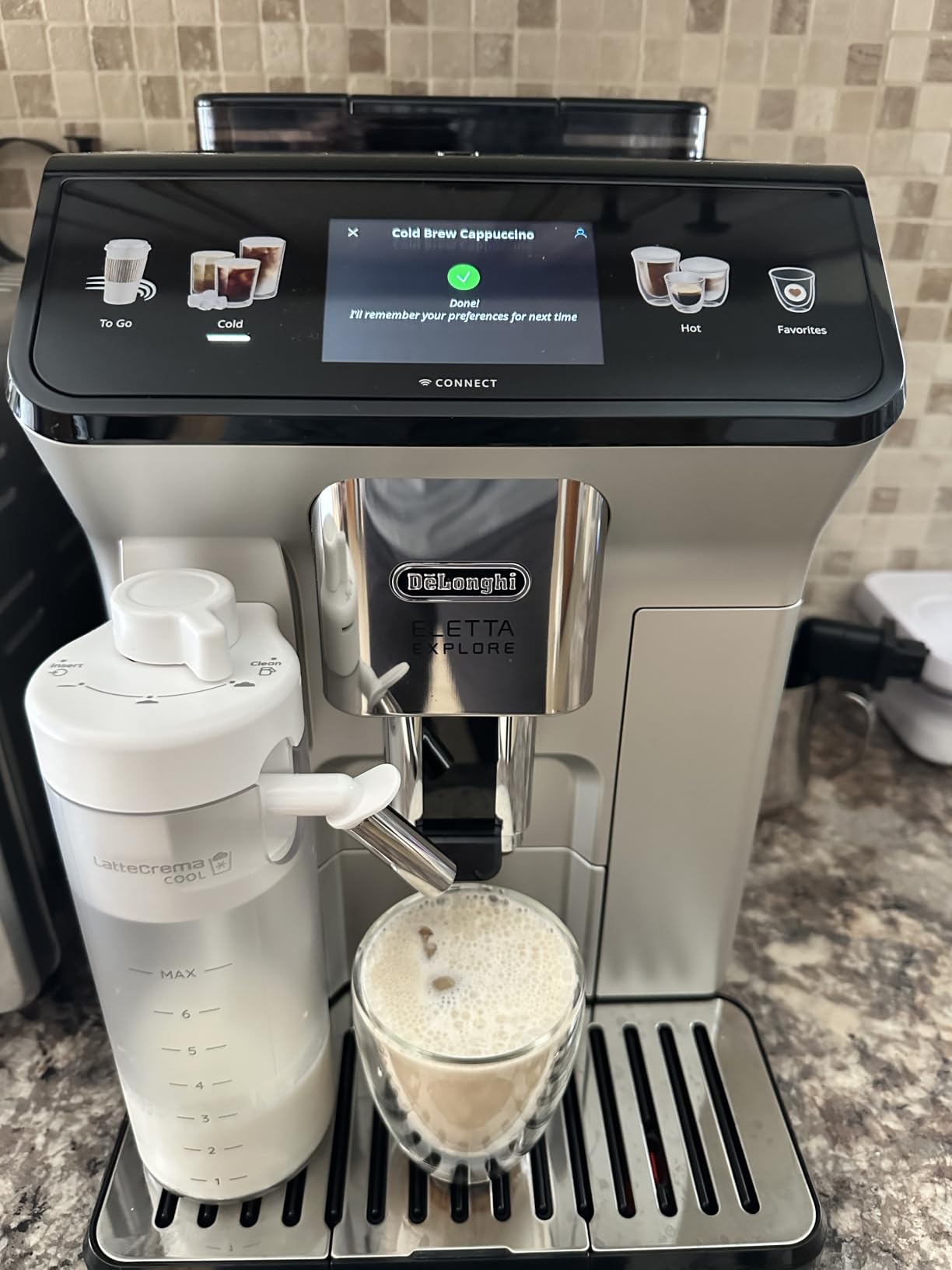 De'Longhi Eletta Explore Espresso Machine with Coffee Grinder, Milk Frother | #1 Worldwide Espresso Machine Maker, 50+ One-Touch Recipes, Travel Mug, Hot & Cold Frother, Built-in Grinder, 4 User Profiles customer photo 2