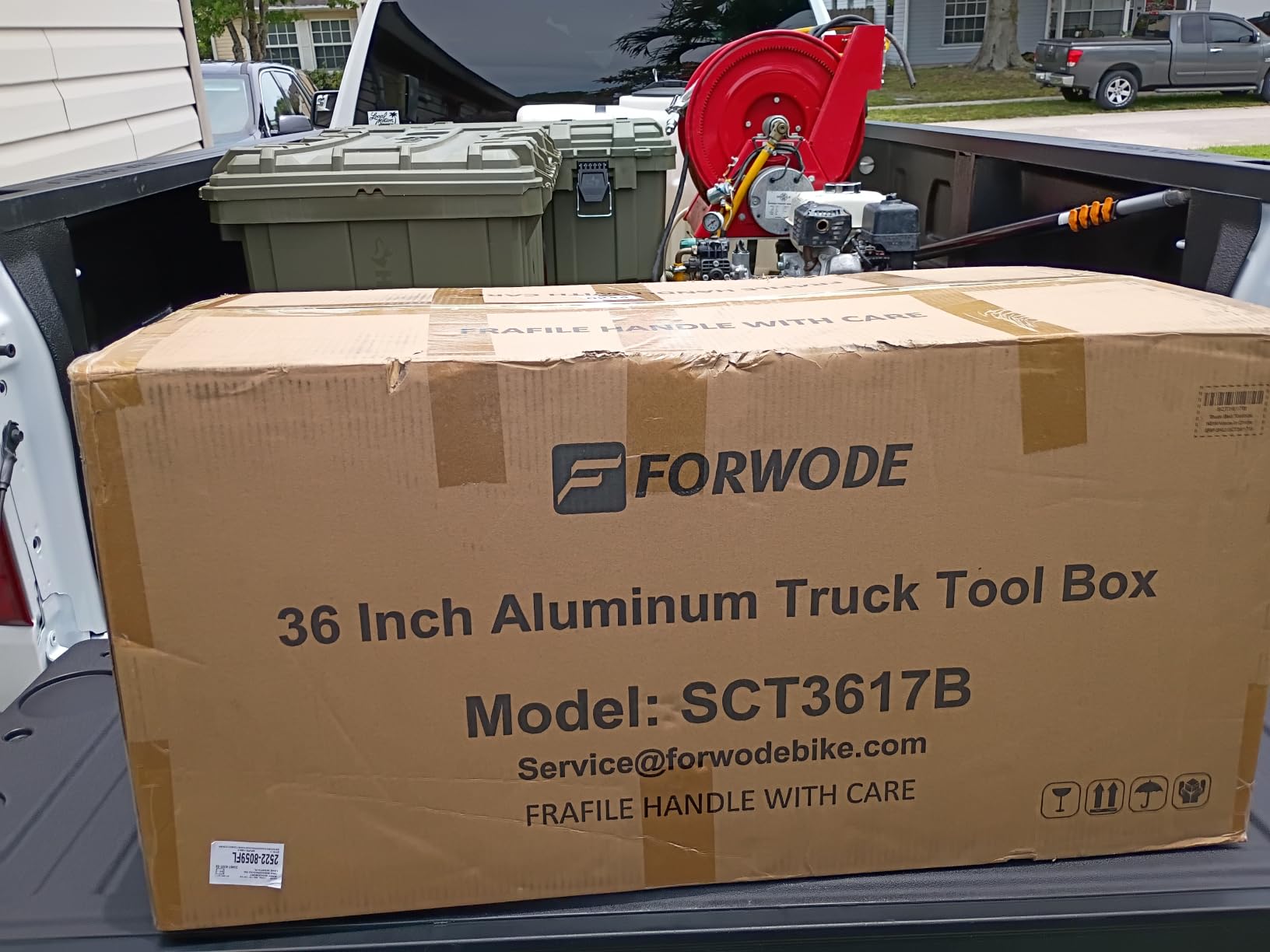 FORWODE 36x17x18 Inch Underbody Truck Tool Box Aluminum Trailer Tool Box with Lock & Foldable T-Handle Waterproof Truck Storage Box for Pickup Truck, Trailer, RV, ATV, Indoor（BLACK） customer photo 1