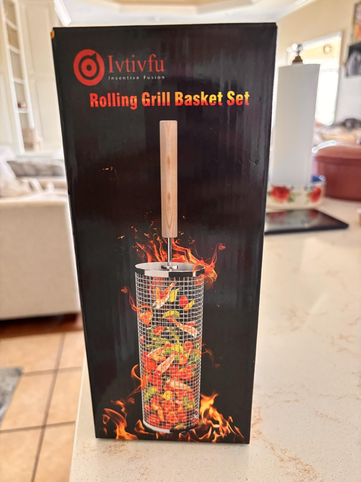 ivtivfu Rolling Grill Basket, Removable Wooden Handle, Nesting BBQ Tools customer photo 2
