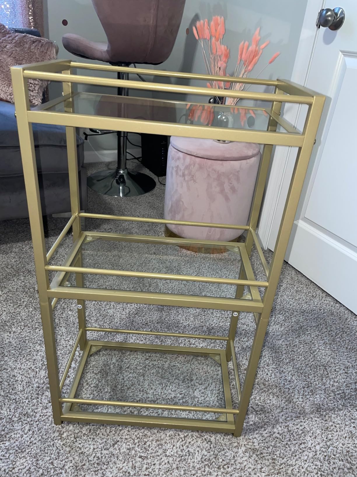 MAHANCRIS Bar Cart for The Home, 3-Tier Drink Cart on Wheels, Home Bar Serving Cart, Mini Bar Cart for Small Space, Rolling Kitchen Carts for Bar, Kitchen, Dining Room, Gold RCJW4001 customer photo 1