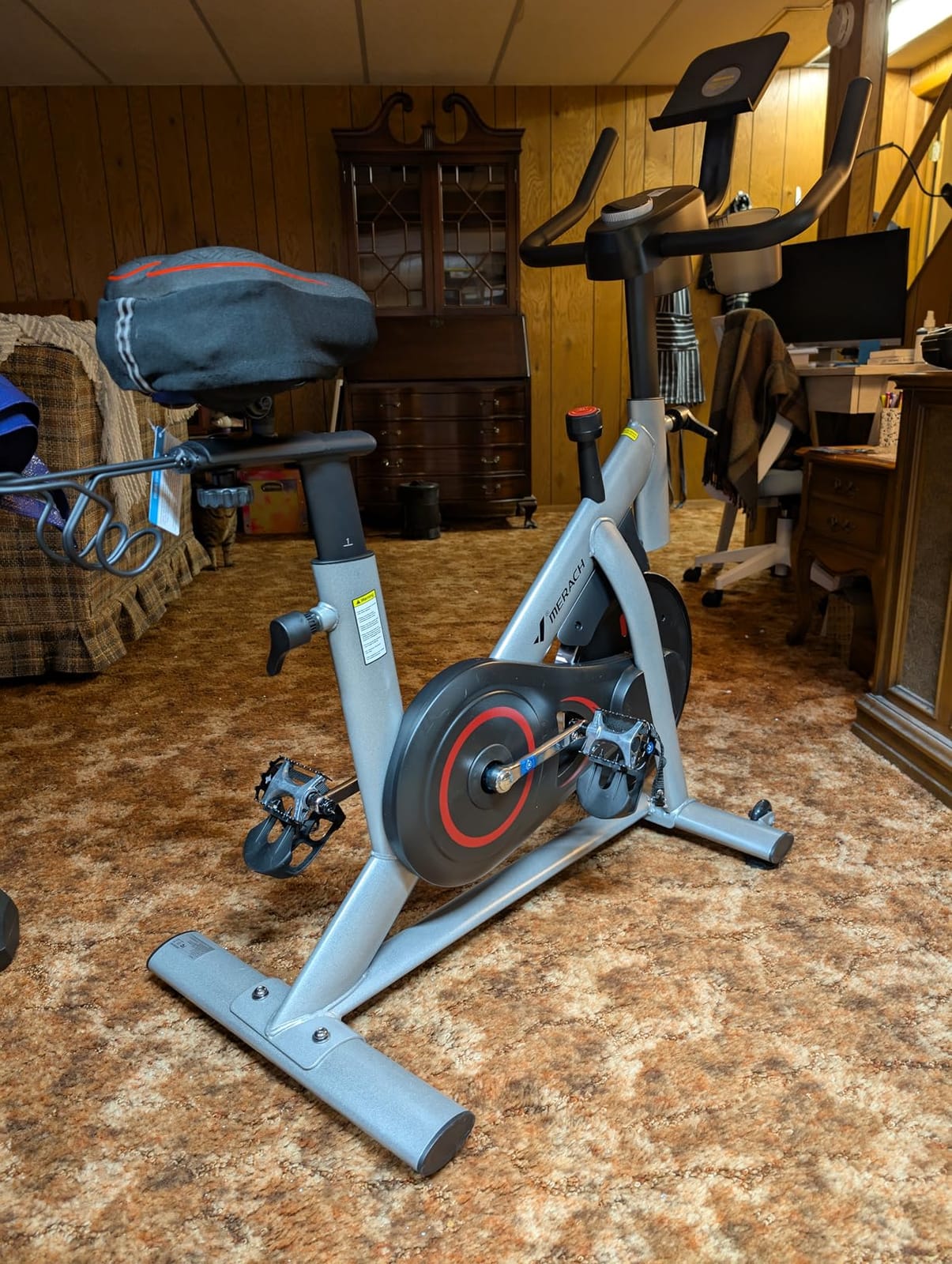 MERACH Exercise Bike, Magnetic Friction Stationary Bike for Home with APP | Low Noise Indoor Cycling Spin Bike with 300lbs Weight Capacity, Adjustable Seat & Handlebars, Fitness Courses for Weight Loss customer photo 1