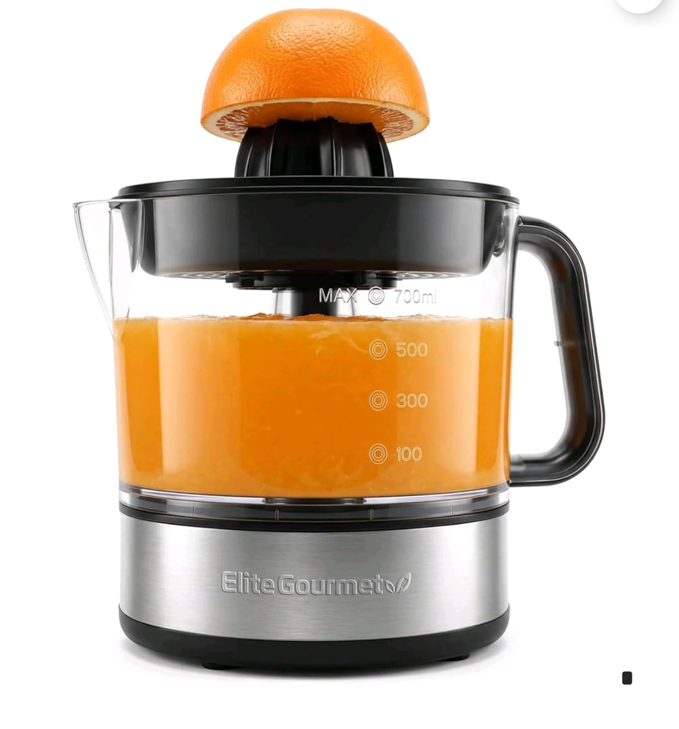 Elite Gourmet ETS623 Electric Citrus Juicer, 24 oz, Black/Stainless Steel | BPA-Free 40-Watt motor, compact large-volume pulp control - juices oranges, lemons, limes & grapefruits, easy-pour spout customer photo 1