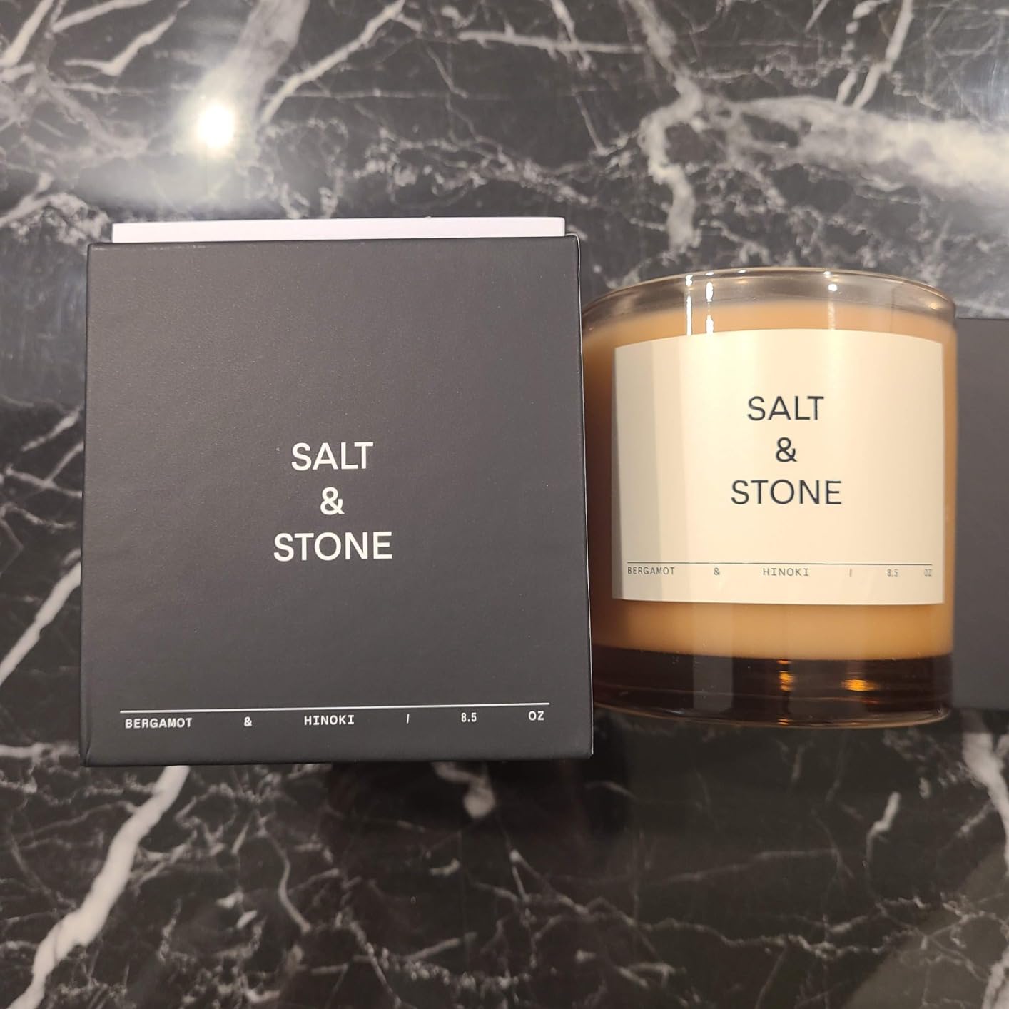 Salt & Stone Coconut & Soy Blend Scented Candle, Bergamot & Hinoki 8.5 oz | Citrus & Woody Scent, Hand-Poured, Aromatic & Fragrant, 100% Clean Cotton, Wick 50 Hour Burn Time customer photo 1