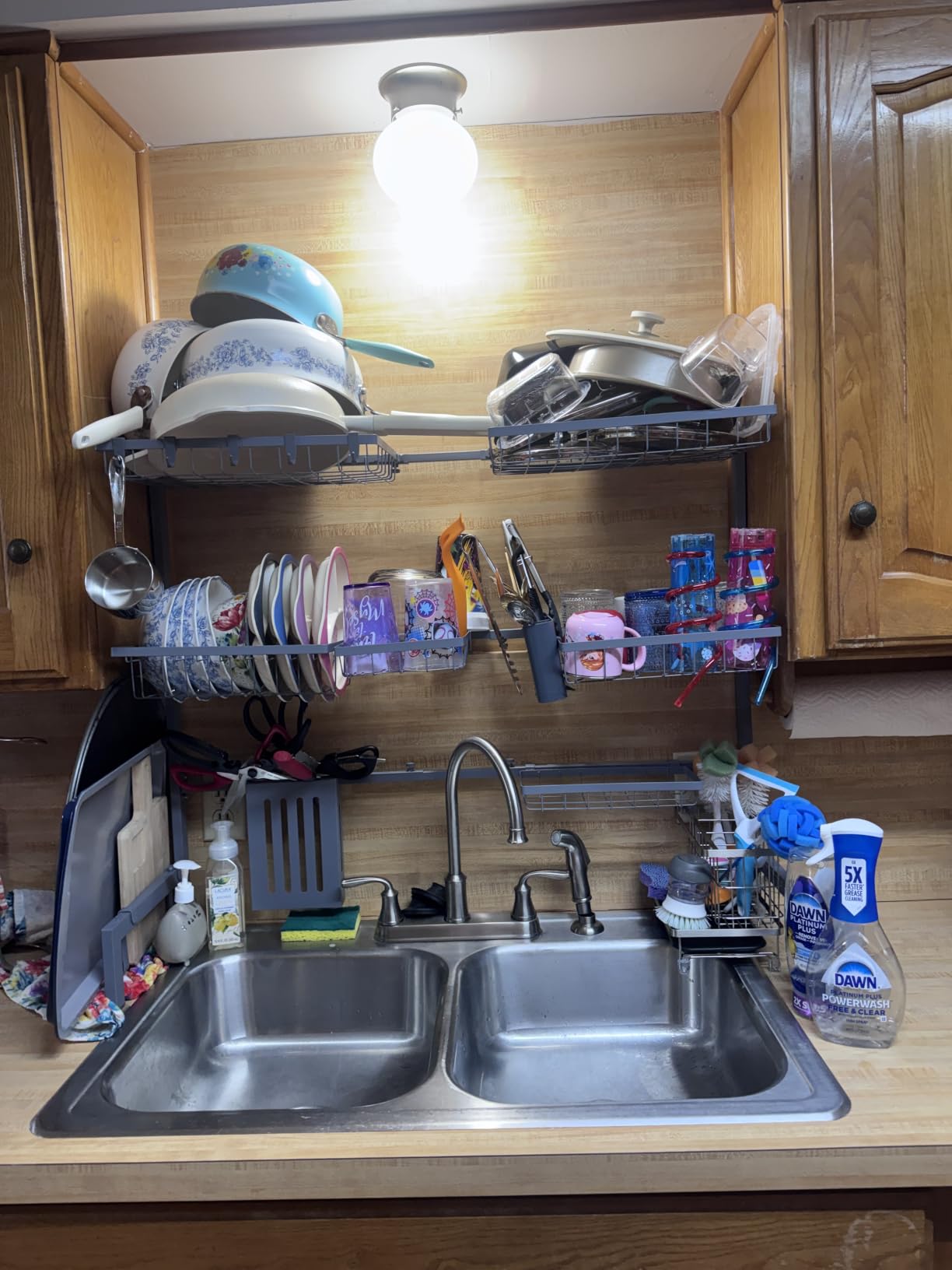 Sakugi Over The Sink Dish Drying Rack - Adjustable 2 Tier Large Capacity Stainless Steel Drainer with Cutlery & Utensil Holders, Kitchen Storage & Organization, 30