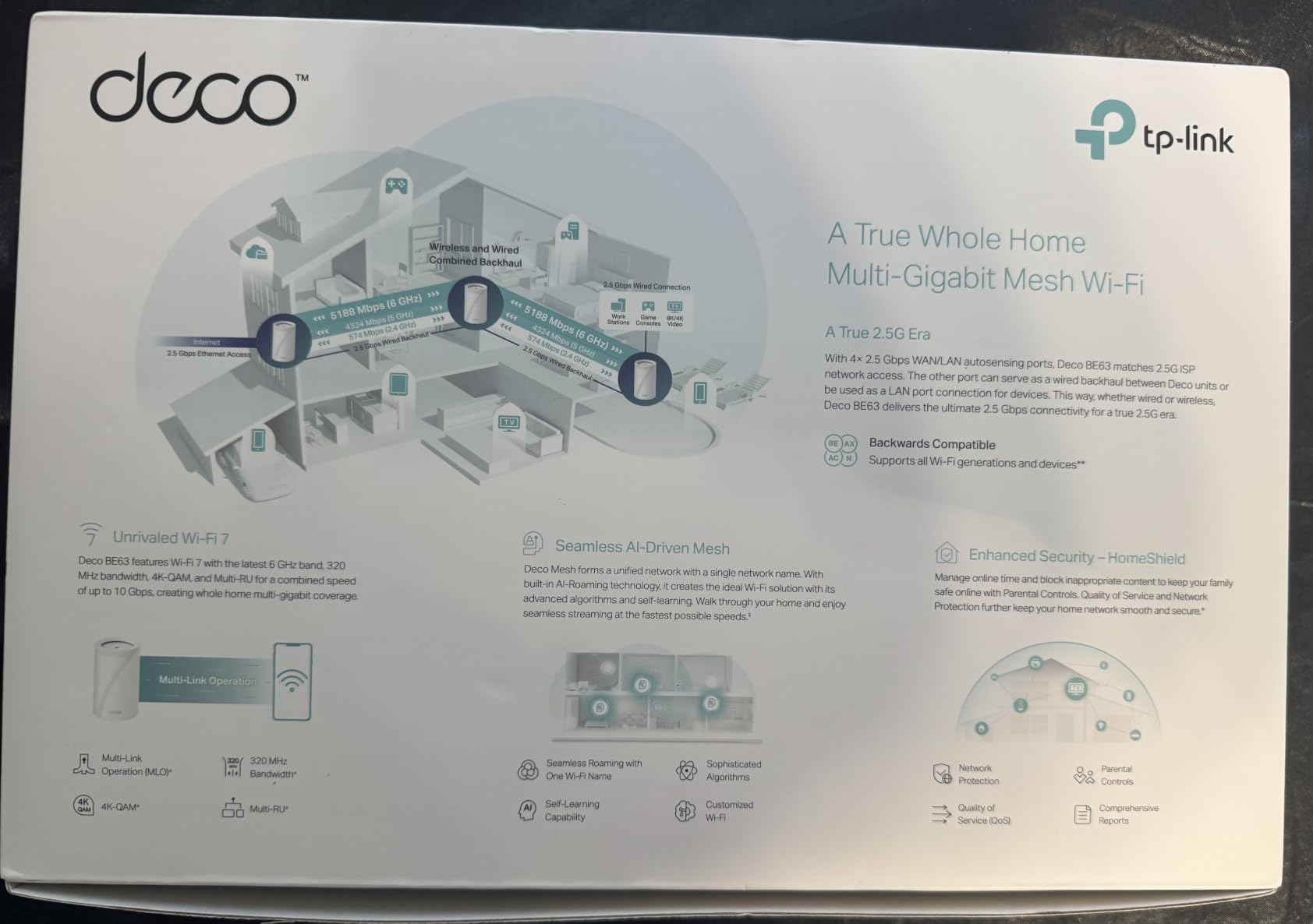 TP-Link Deco 7 Pro Tri-Band WiFi 7 BE10000 Whole Home Mesh System 6-Stream 10 Gbps | 4 x 2.5G Ports Wired Backhaul, 4 x Smart Internal Antennas, Up to 7,600 Sq.ft, VPN, HomeShield, AI-Roaming (BE63 3-Pack) customer photo 1
