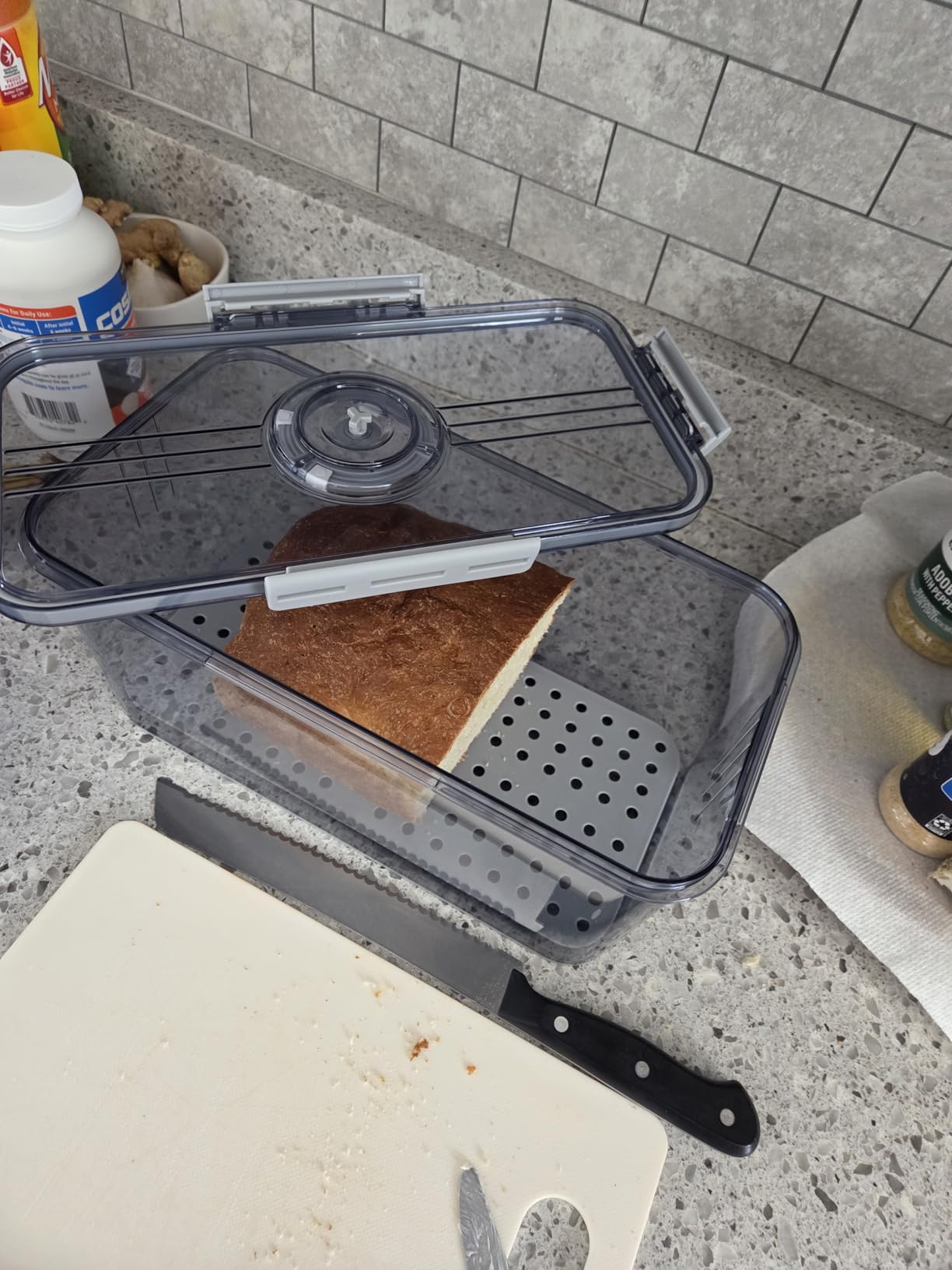 Gifhomfix Bread Box Bread Boxes for Kitchen Counter Airtight, Time Recording Bread Storage Container with Lid, Bread Keeper for Homemade Bread, Toast, Bagel, Donut and Cookies, Grey customer photo 1