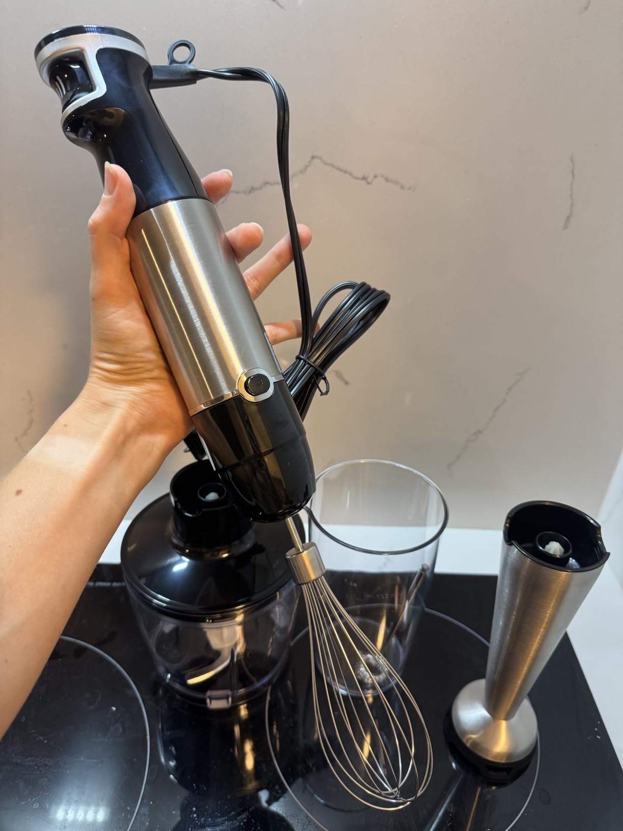Turelar Immersion Blender Handheld Corded, 1100W 5 in 1 Hand Blender Set | Trigger Variable Speed, Emulsion Stick Mixer with Food Processor, Whisk, Frother, for Soup, Puree, Baby Food, Anti-scratch customer photo 2