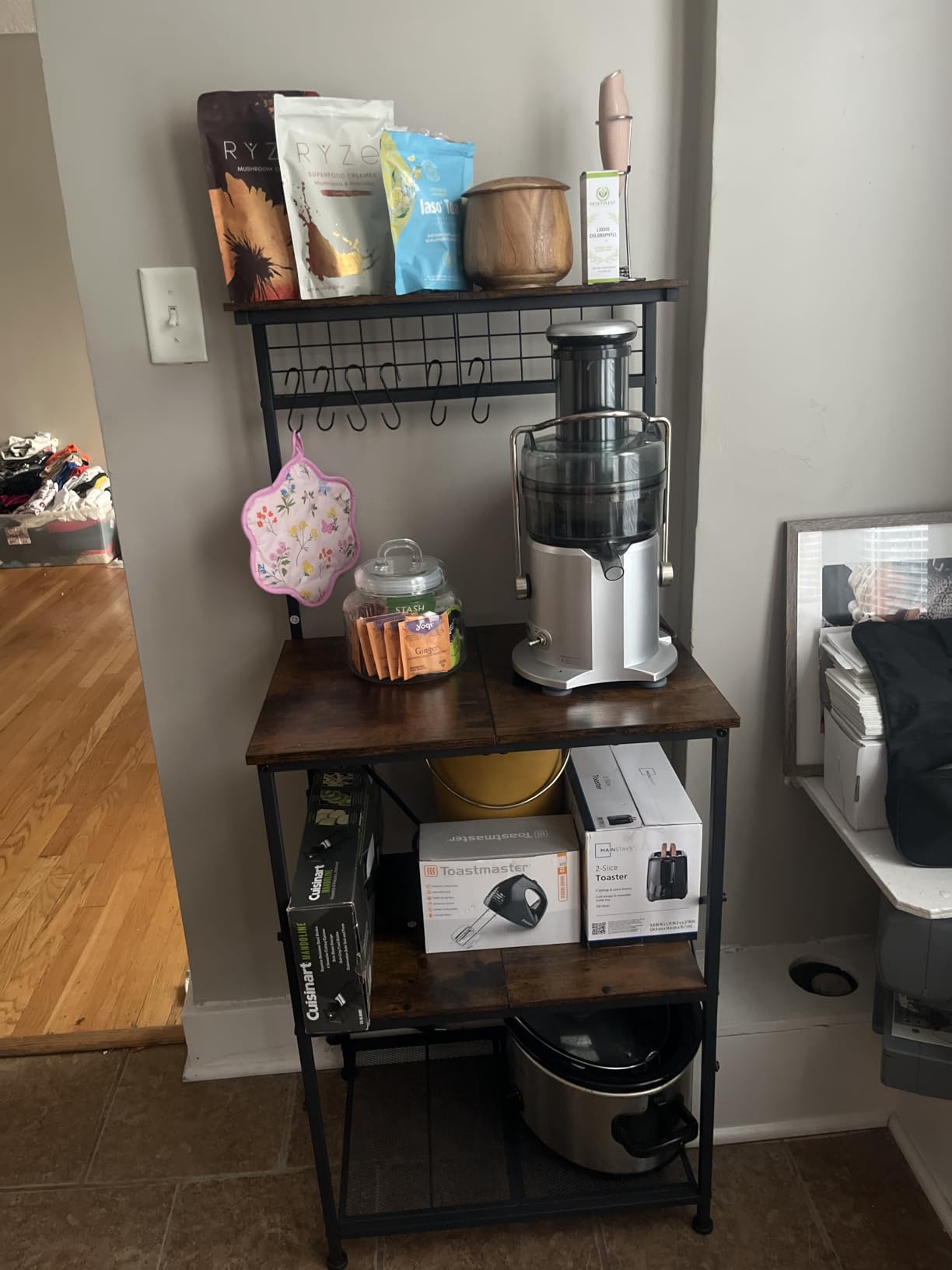 Furologee Kitchen Bakers Rack with Power Outlet, 22-Inch Microwave Stand customer photo 1