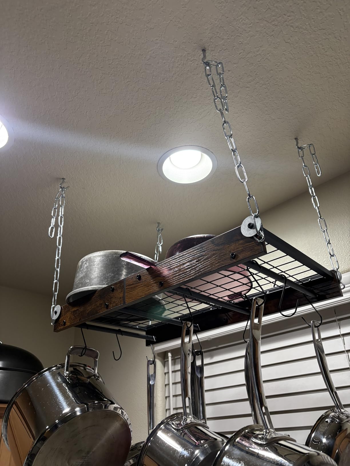 CHOEZON Hanging Pot Rack, Vintage Pot Hangers for Kitchen, Ceiling Mounted Pot Rack, Pot and Pan Hanging Rack with 12 S-Shaped Hooks, for Cookware Storage, Rustic Brown and Black TPR01BF customer photo 1