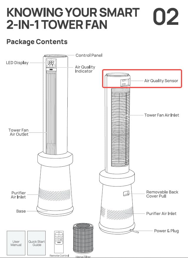 DREO MC710S Air Purifier Tower Fan, 45